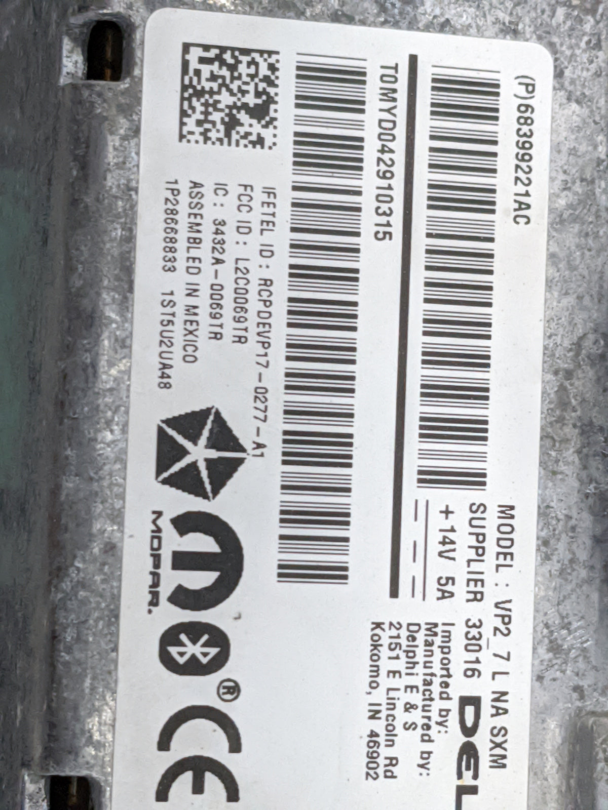 2018-2019 Dodge Charger Radio AM FM Cd Player Receiver Replacement P/N:68399221AC VP2_7 L NA SXM Fits Fits 2018 2019 OEM Use