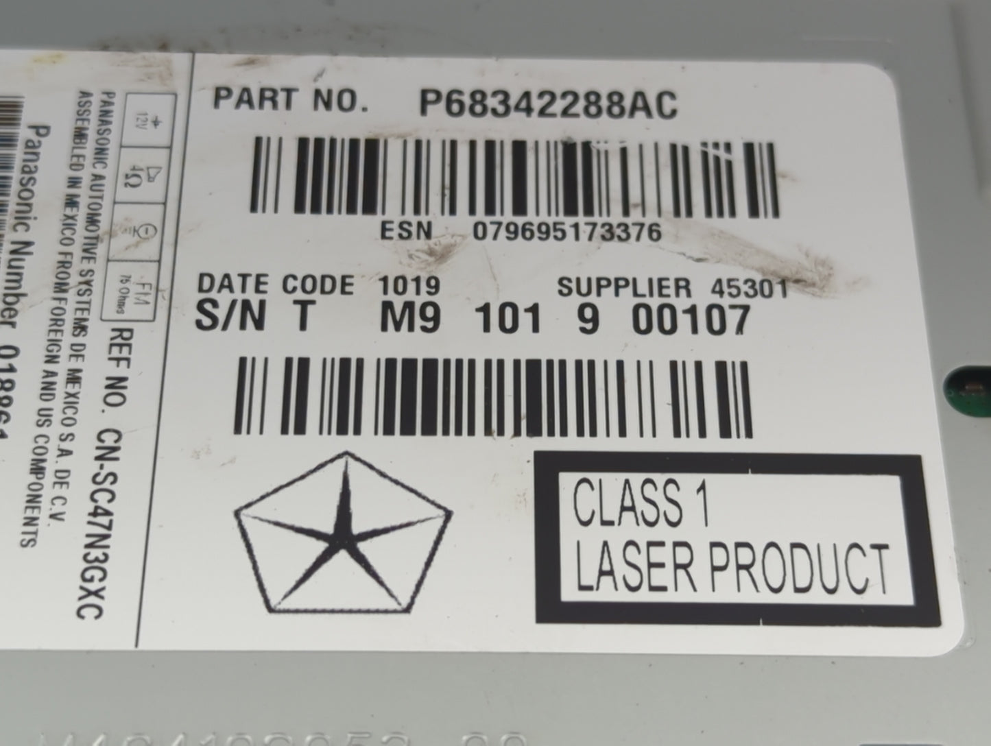 2018-2020 Dodge Journey Radio AM FM Cd Player Receiver Replacement P/N:P68342288AC CN-SC47N3GXC Fits Fits 2018 2019 2020 OEM
