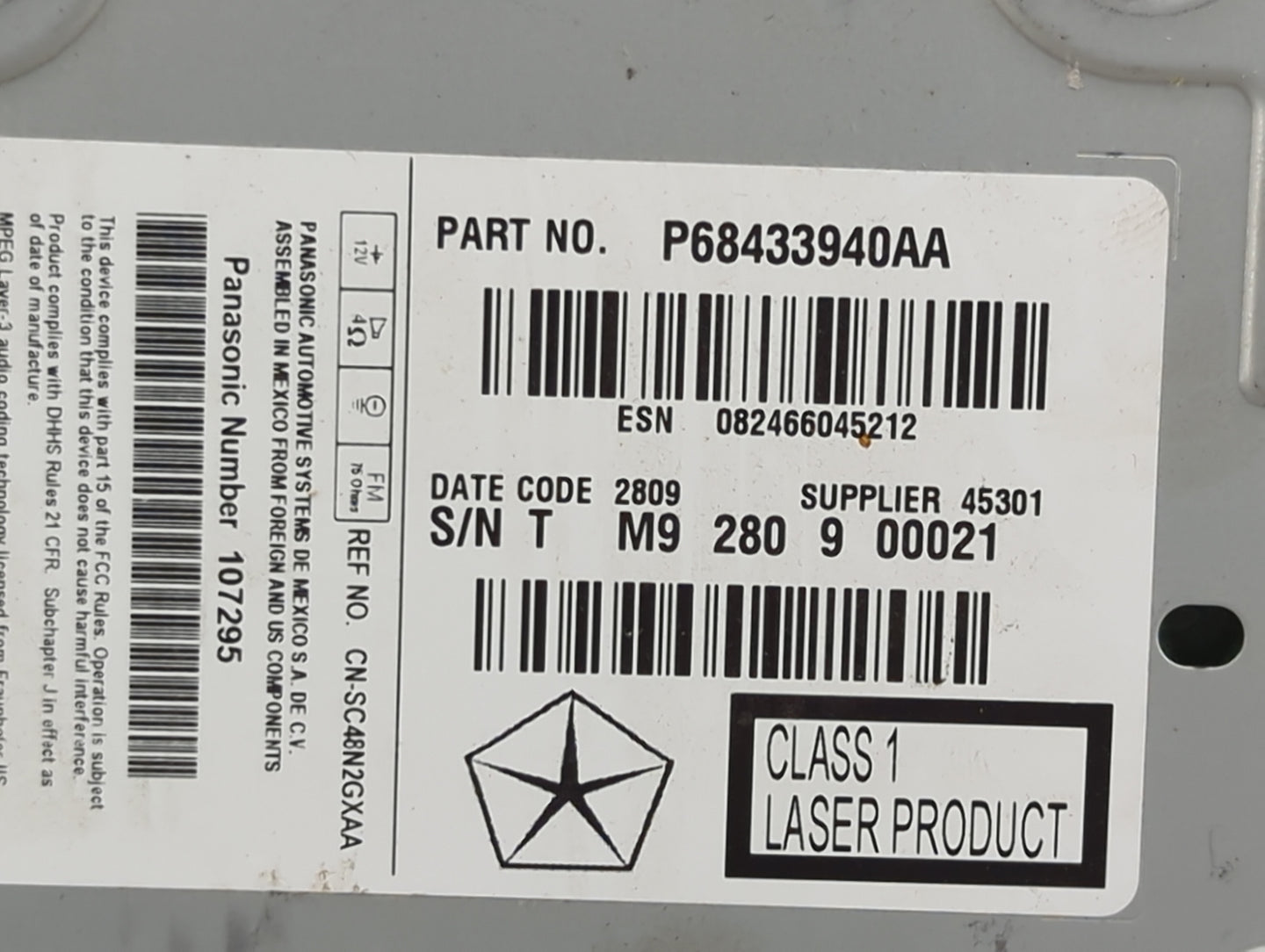 2018-2020 Dodge Journey Radio AM FM Cd Player Receiver Replacement P/N:P68433940AA CN-SC48N2GXAA Fits Fits 2018 2019 2020 OE
