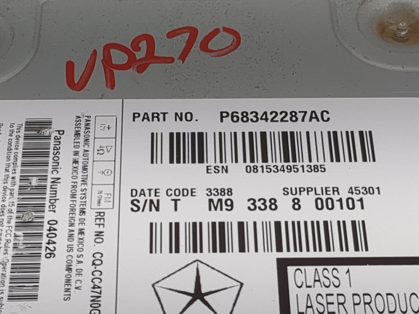 2018-2020 Dodge Journey Radio AM FM Cd Player Receiver Replacement P/N:P68342287AC CQ-CC47N0G Fits Fits 2018 2019 2020 OEM U