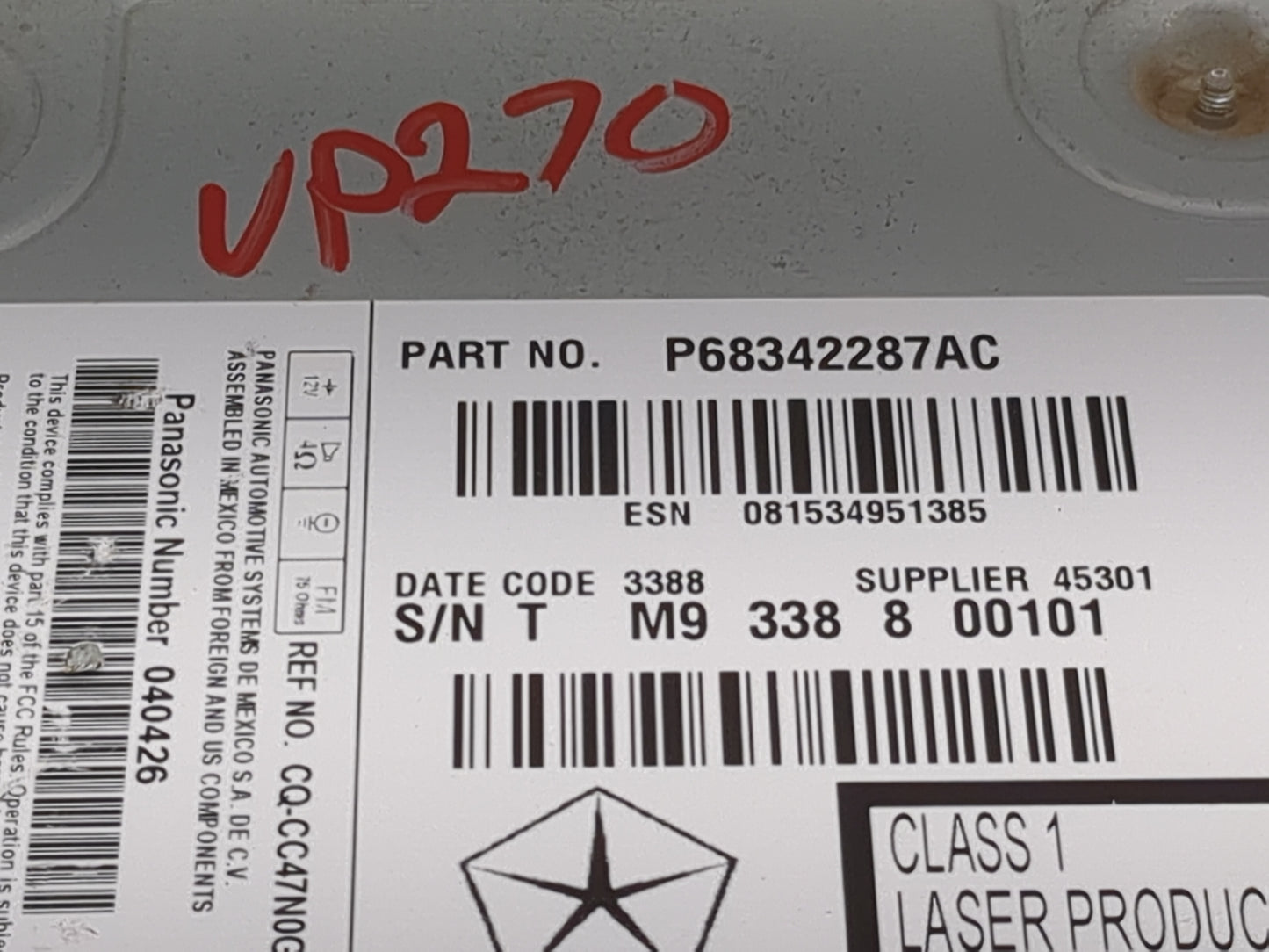 2018-2020 Dodge Journey Radio AM FM Cd Player Receiver Replacement P/N:P68342287AC CQ-CC47N0G Fits Fits 2018 2019 2020 OEM U