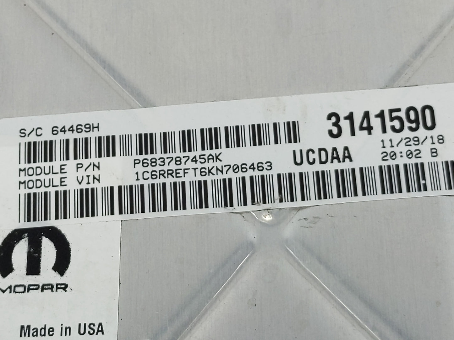 2019 Dodge Ram 1500 PCM Engine Control Computer ECU ECM PCU OEM P/N:P68331181AA Fits OEM Used Auto Parts - Oemusedautoparts1