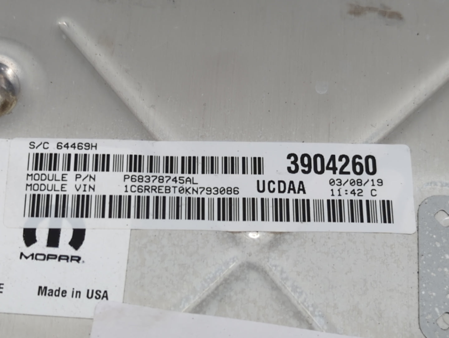 2019 Dodge Ram 1500 PCM Engine Control Computer ECU ECM PCU OEM P/N:68331181AA Fits OEM Used Auto Parts - Oemusedautoparts1.