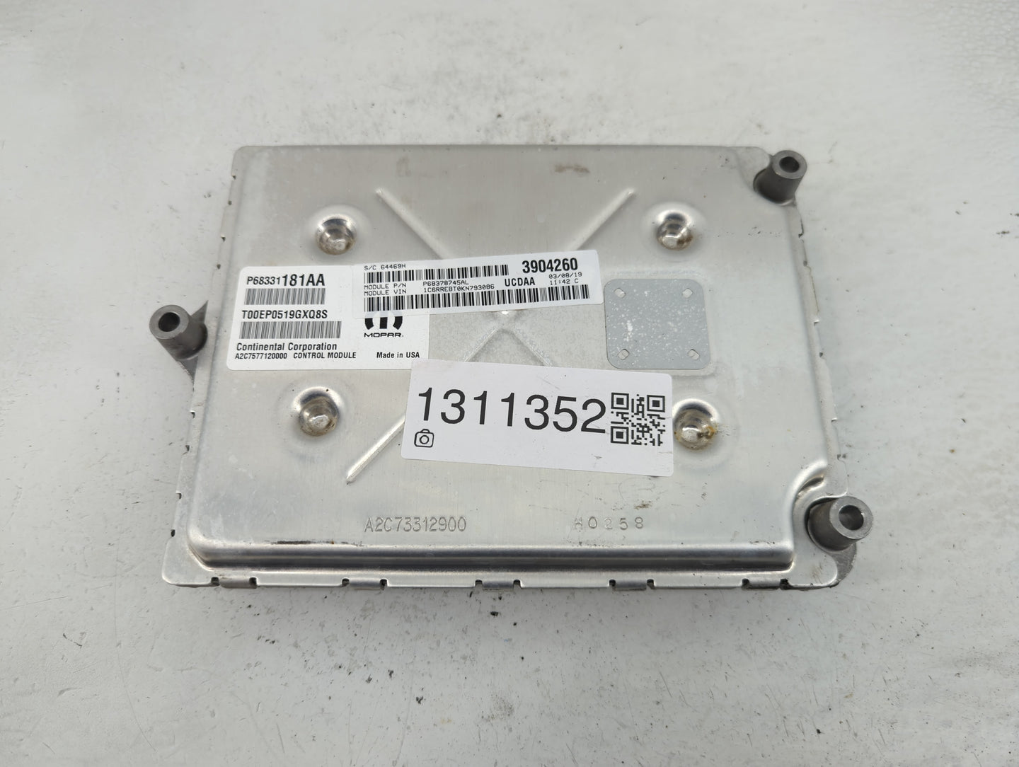 2019 Dodge Ram 1500 PCM Engine Control Computer ECU ECM PCU OEM P/N:68331181AA Fits OEM Used Auto Parts - Oemusedautoparts1.