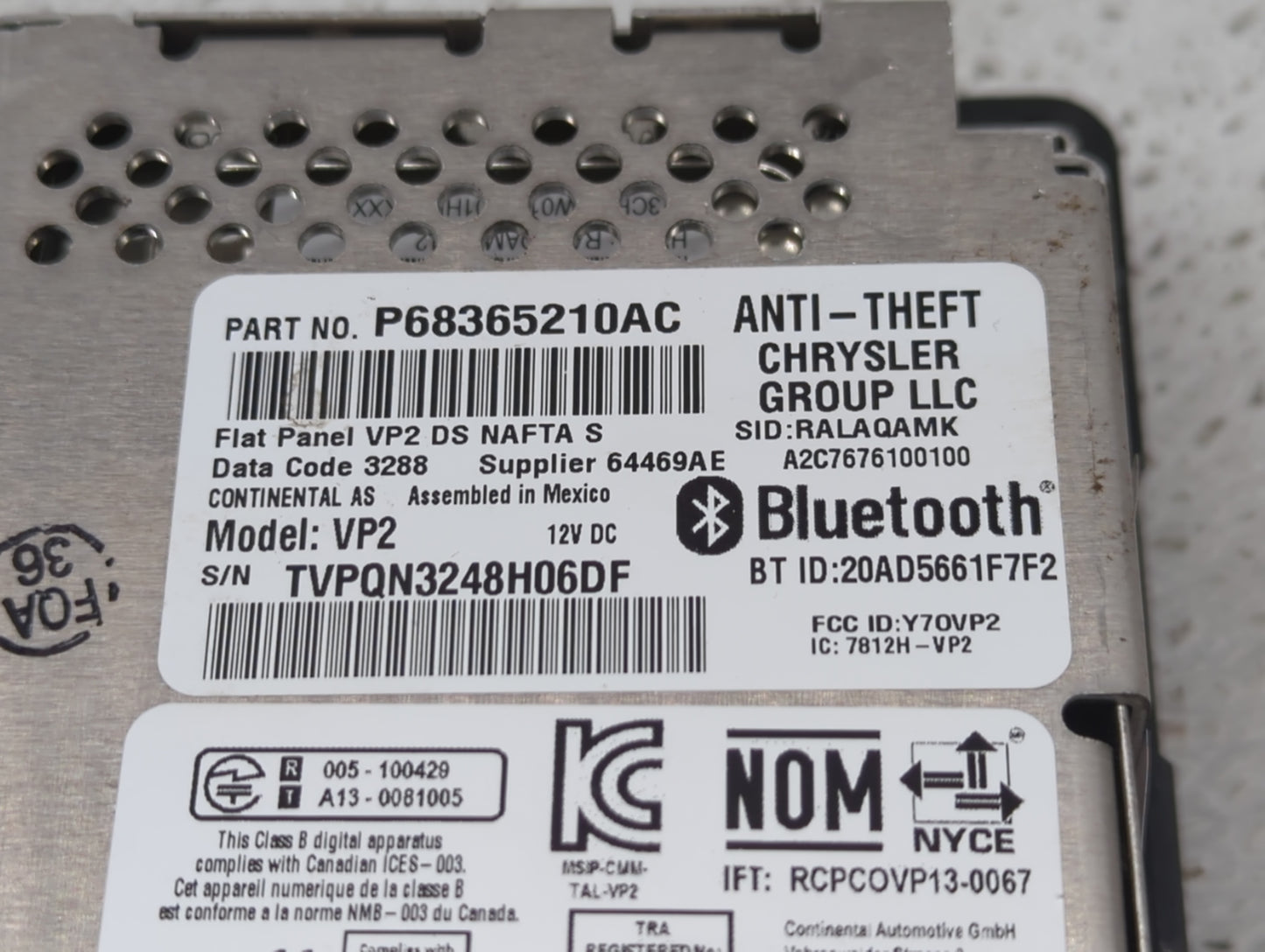 2019 Dodge Ram 1500 Radio AM FM Cd Player Receiver Replacement P/N:P68365210AC Fits Fits 2017 2018 2020 OEM Used Auto Parts 