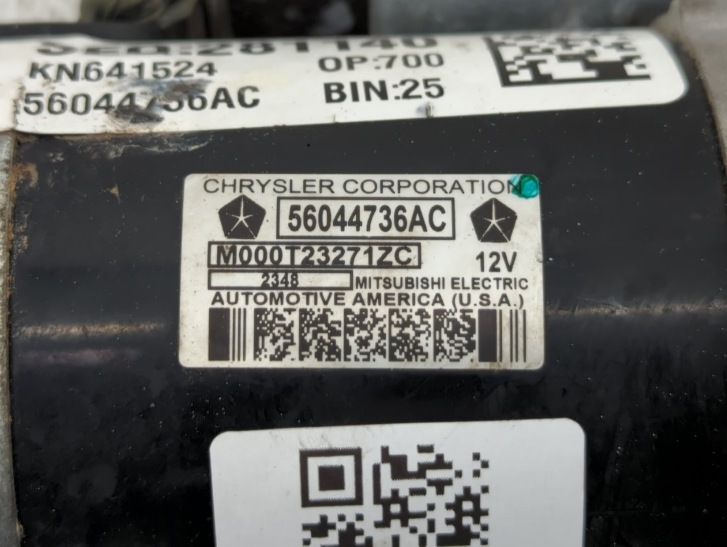 2019 Dodge Ram 1500 Car Starter Motor Solenoid OEM P/N:M000T23271ZC 56044736AC Fits OEM Used Auto Parts - Oemusedautoparts1.