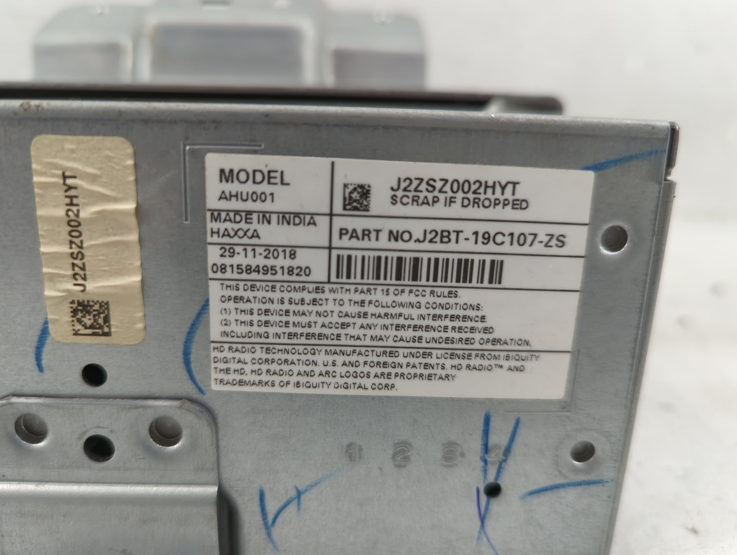 2018-2020 Ford Ecosport Radio AM FM Cd Player Receiver Replacement P/N:J2BT-19C107-ZS Fits Fits 2018 2019 2020 OEM Used Auto