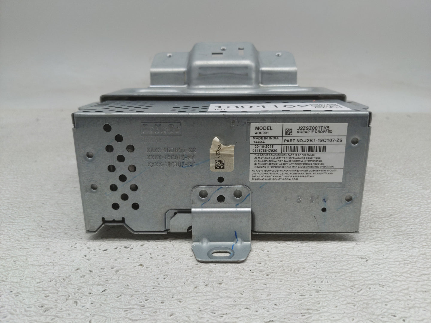 2018-2019 Ford Ecosport Radio AM FM Cd Player Receiver Replacement P/N:J2BT-19C107-ZS Fits Fits 2018 2019 OEM Used Auto Part