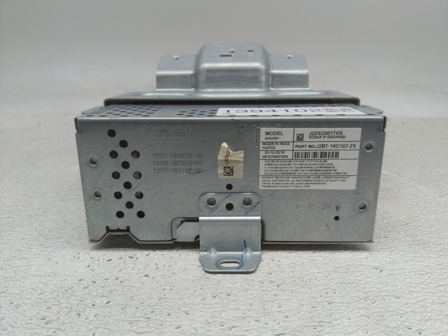 2018-2019 Ford Ecosport Radio AM FM Cd Player Receiver Replacement P/N:J2BT-19C107-ZS Fits Fits 2018 2019 OEM Used Auto Part