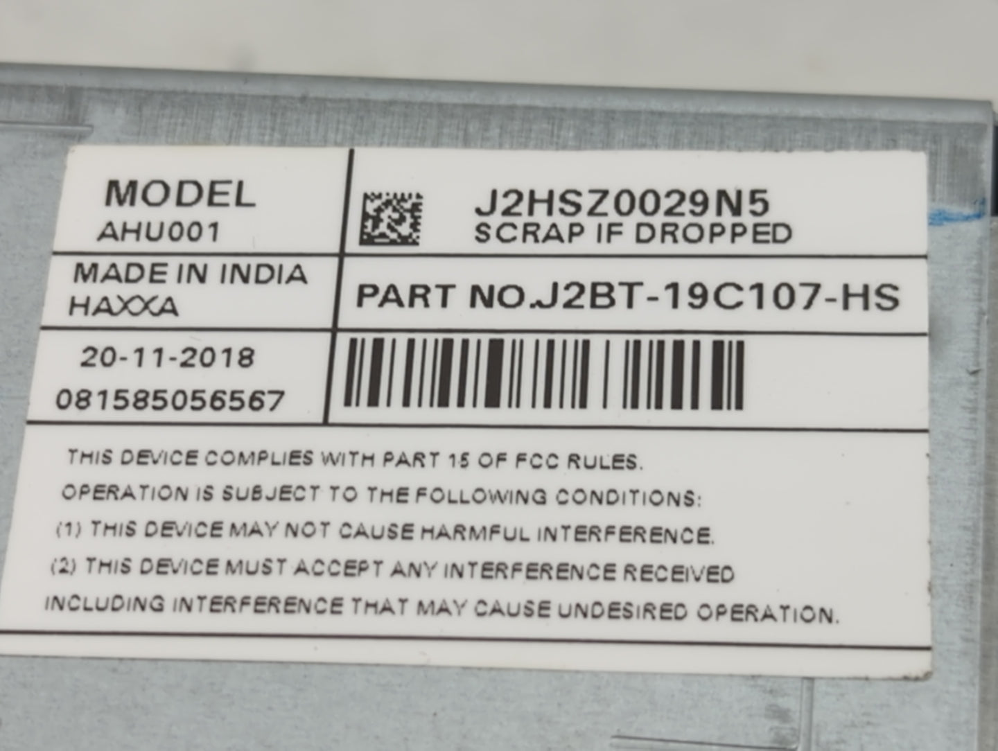 2018-2019 Ford Ecosport Radio AM FM Cd Player Receiver Replacement P/N:J2HSZ0029N5 J2BT-19C107-HS, AHU001 Fits Fits 2018 201