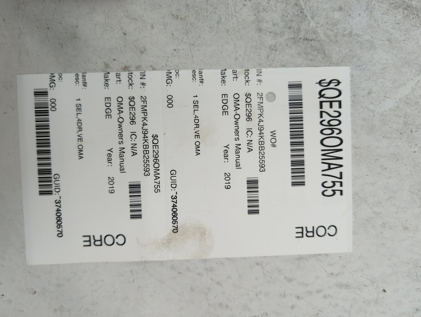 2019 Ford Edge Owners Manual Book Guide P/N:KT4J19A321AA OEM Used Auto Parts - Oemusedautoparts1.com