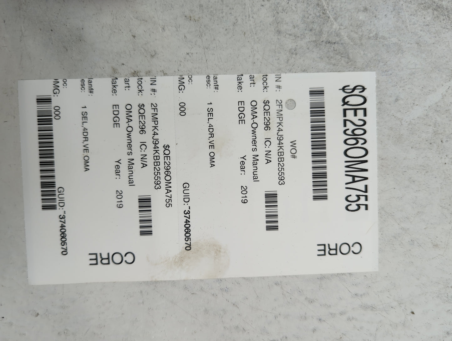 2019 Ford Edge Owners Manual Book Guide P/N:KT4J19A321AA OEM Used Auto Parts - Oemusedautoparts1.com