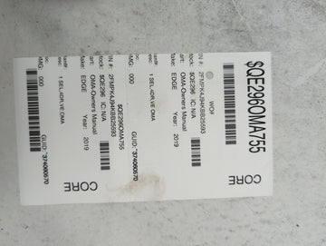 2019 Ford Edge Owners Manual Book Guide P/N:KT4J19A321AA OEM Used Auto Parts - Oemusedautoparts1.com