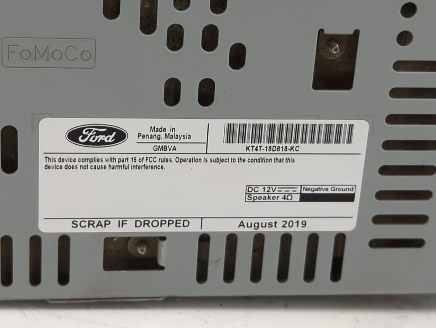 2019 Ford Edge Radio AM FM Cd Player Receiver Replacement P/N:KT4T-18D818-KC GMBVA Fits OEM Used Auto Parts - Oemusedautopar
