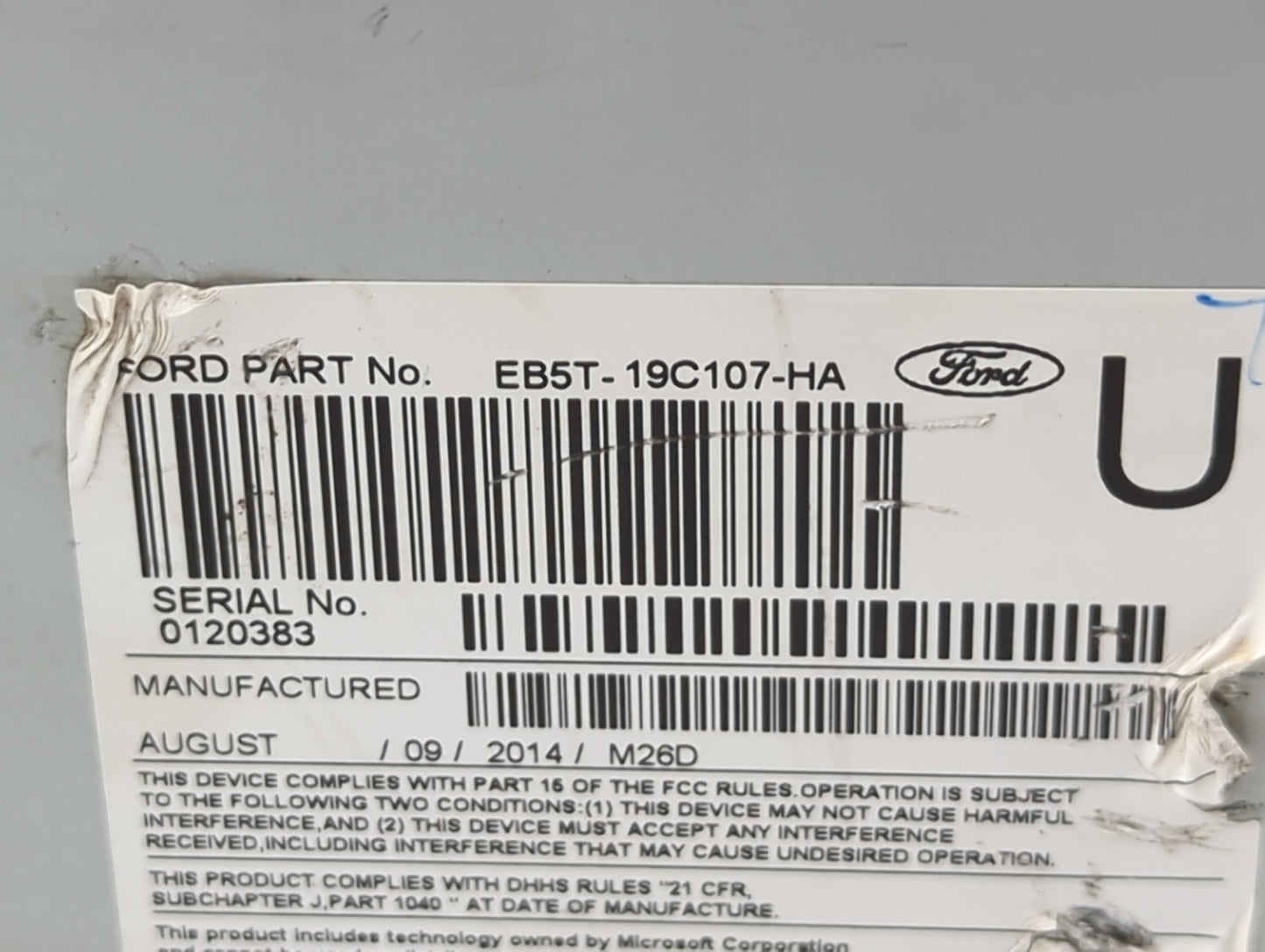 2019 Ford Edge Radio AM FM Cd Player Receiver Replacement P/N:EB5T-19C107-HA KT4T-19C107-CE Fits OEM Used Auto Parts - Oemus