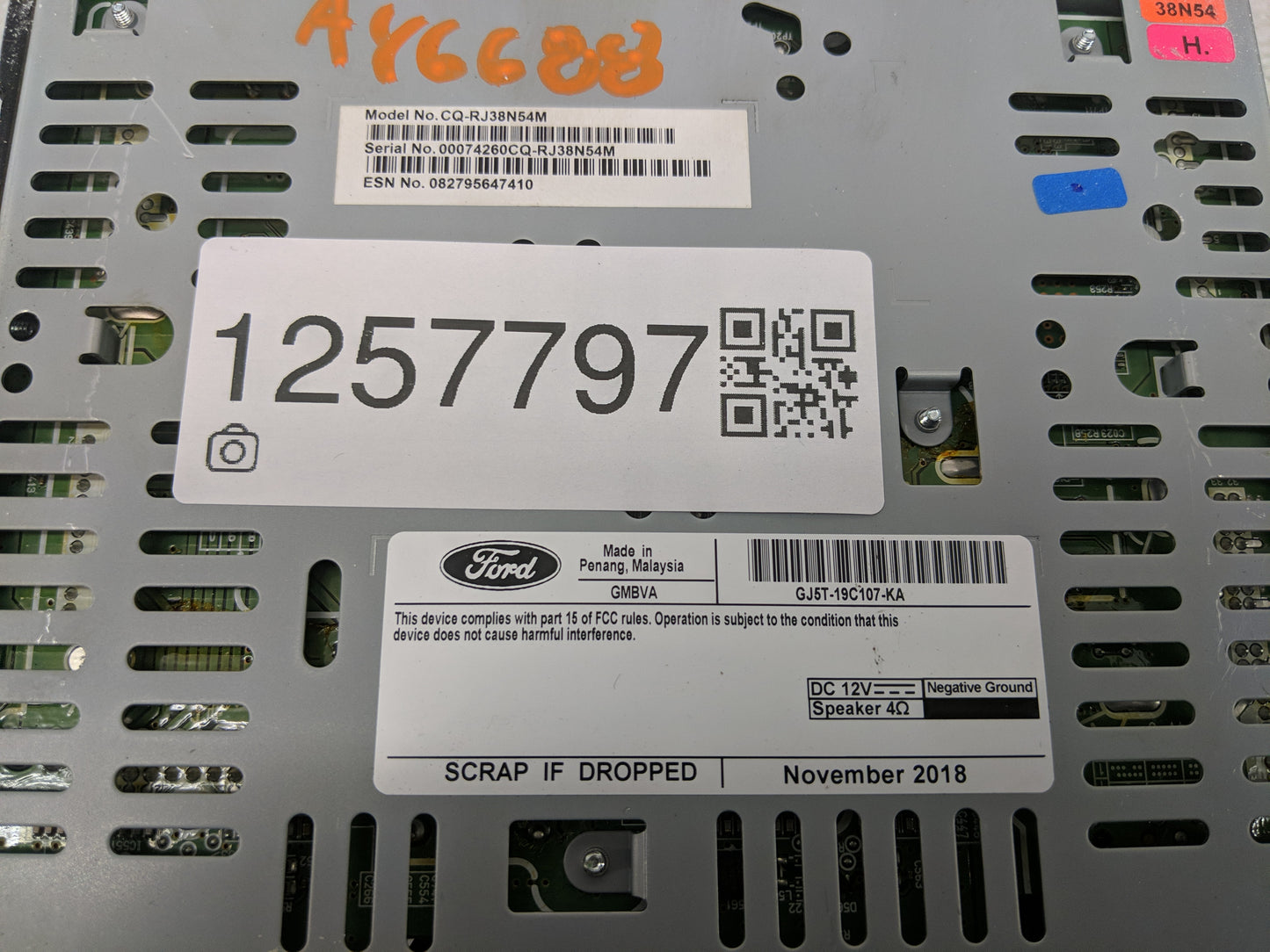 2019 Ford Escape Radio AM FM Cd Player Receiver Replacement P/N:GJ5T-19C107-KA Fits OEM Used Auto Parts - Oemusedautoparts1.