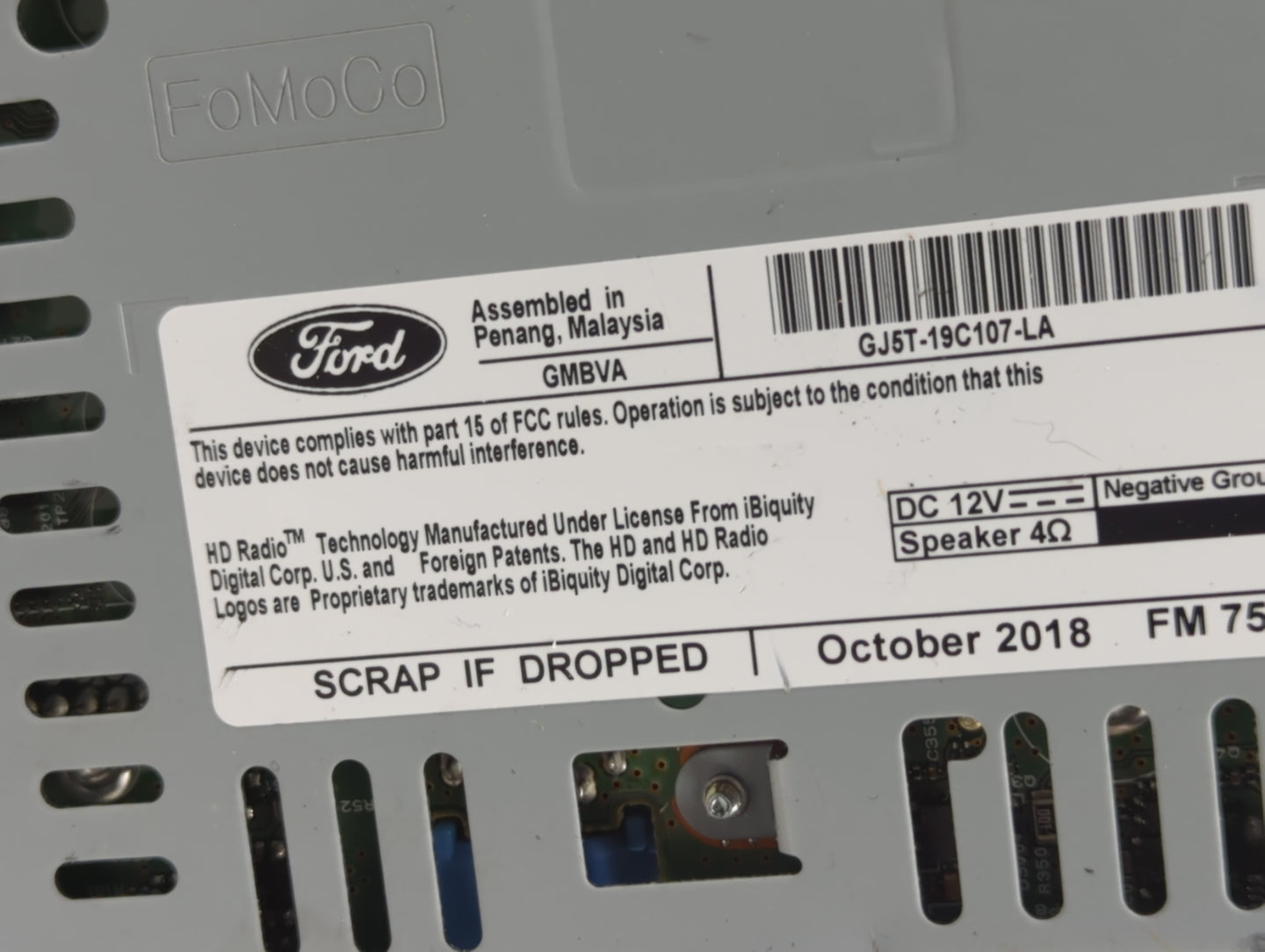 2019 Ford Escape Radio AM FM Cd Player Receiver Replacement P/N:GJ5T-19C107-LA Fits OEM Used Auto Parts - Oemusedautoparts1.