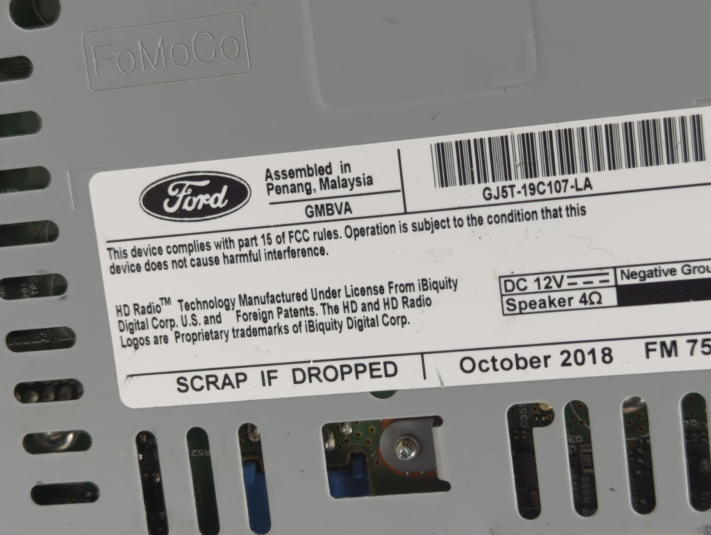2019 Ford Escape Radio AM FM Cd Player Receiver Replacement P/N:GJ5T-19C107-LA Fits OEM Used Auto Parts - Oemusedautoparts1.