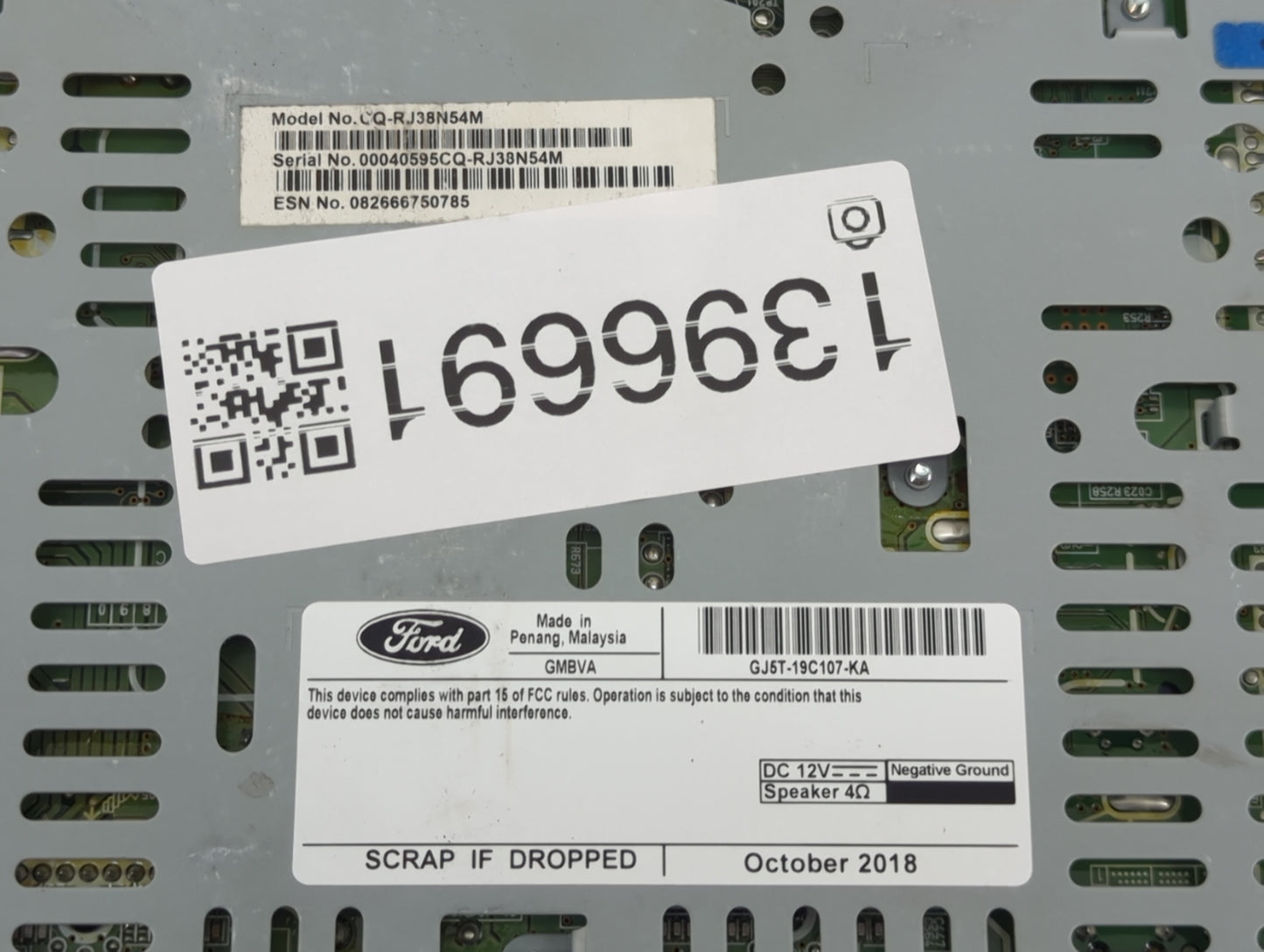 2019 Ford Escape Radio AM FM Cd Player Receiver Replacement P/N:GJ5T-19C107-KA Fits OEM Used Auto Parts - Oemusedautoparts1.