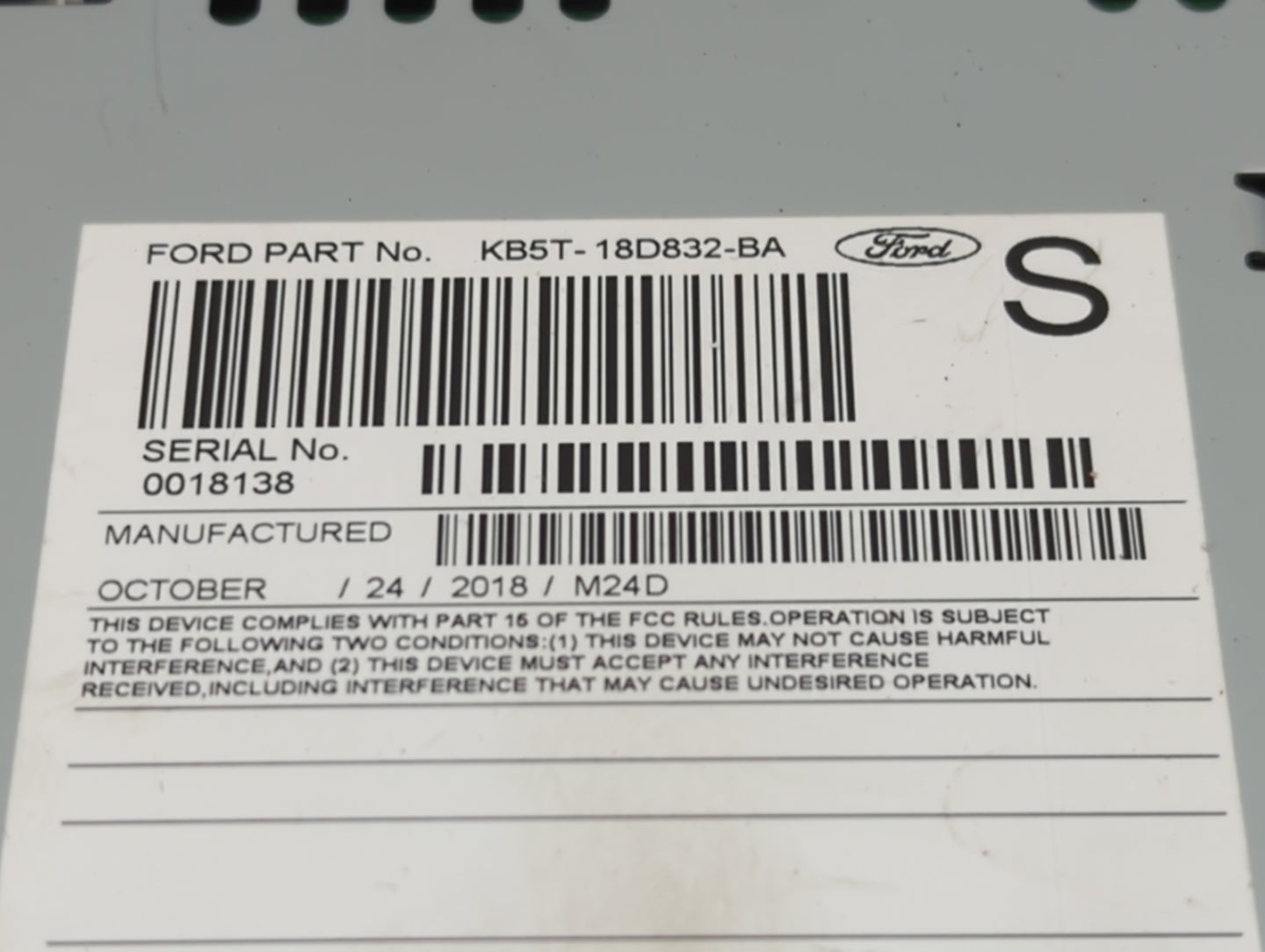 2019 Ford Explorer Radio AM FM Cd Player Receiver Replacement P/N:KB5T-18D832-BA Fits OEM Used Auto Parts - Oemusedautoparts