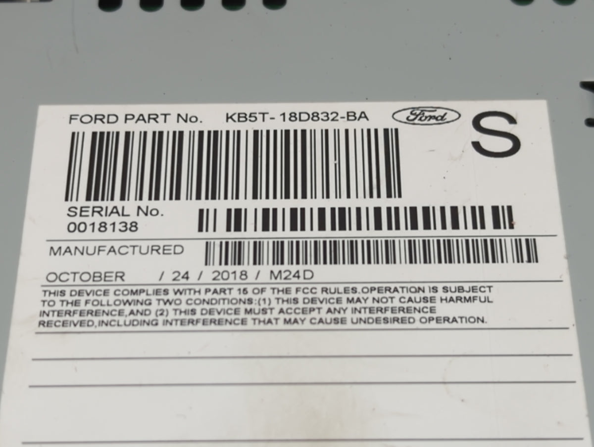 2019 Ford Explorer Radio AM FM Cd Player Receiver Replacement P/N:KB5T-18D832-BA OEM Used Auto Parts - Oemusedautoparts1.com