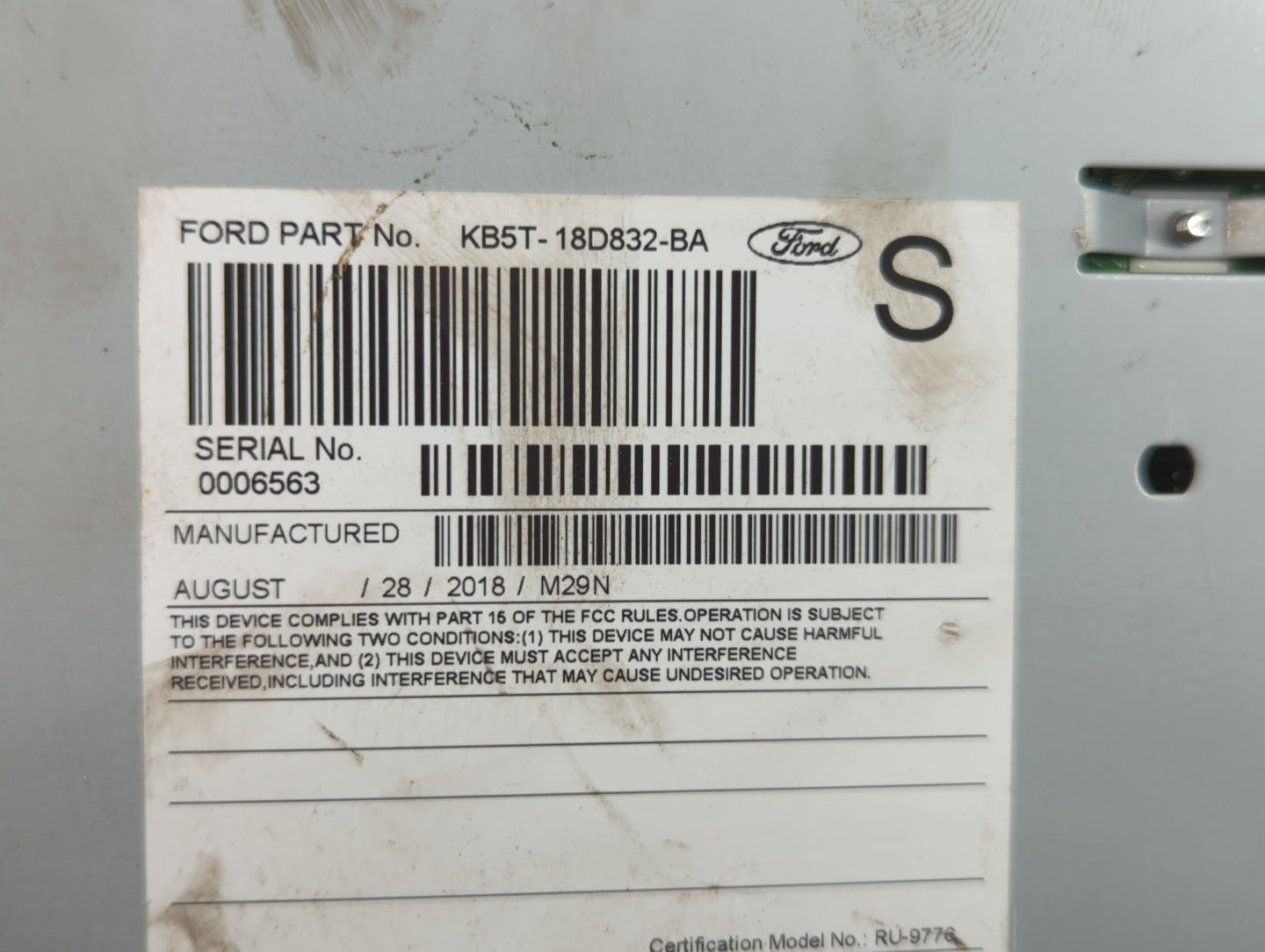2019 Ford Explorer Radio AM FM Cd Player Receiver Replacement P/N:KB5T- 18D832-BA Fits OEM Used Auto Parts - Oemusedautopart