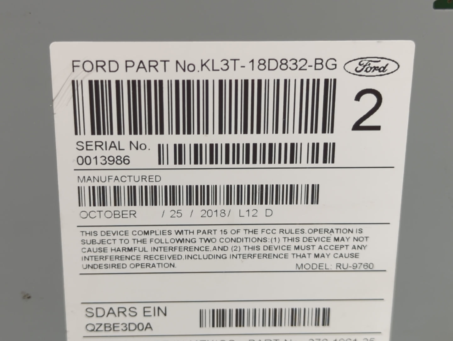 2019-2020 Ford F-150 Radio AM FM Cd Player Receiver Replacement P/N:KL3T-18D832-BG Fits Fits 2019 2020 OEM Used Auto Parts -