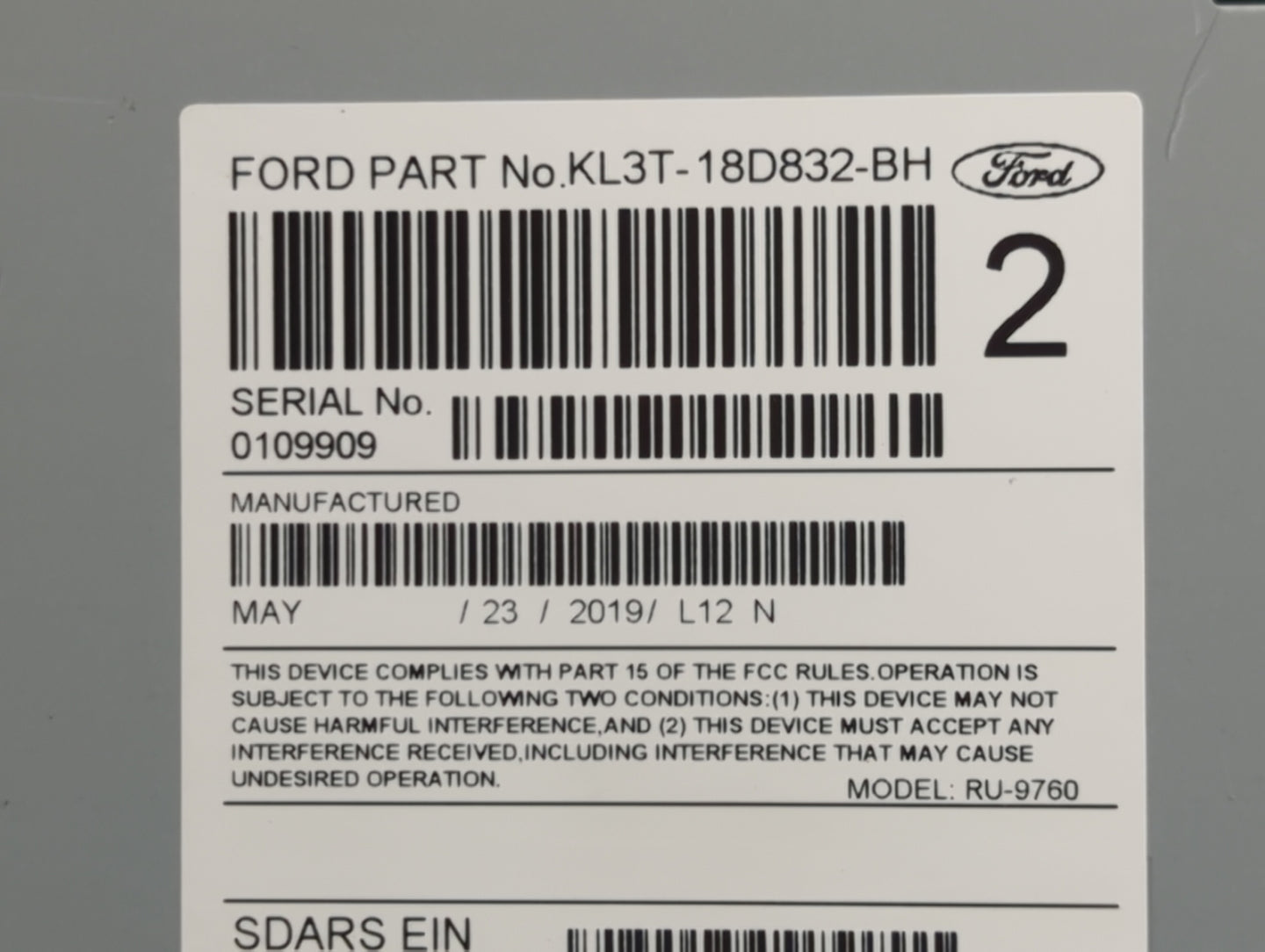 2019 Ford F150 Radio AM FM Cd Player Receiver Replacement P/N:KL3T-18D832-BH RU-9760P-B, RU-9760 Fits Fits 2020 OEM Used Aut