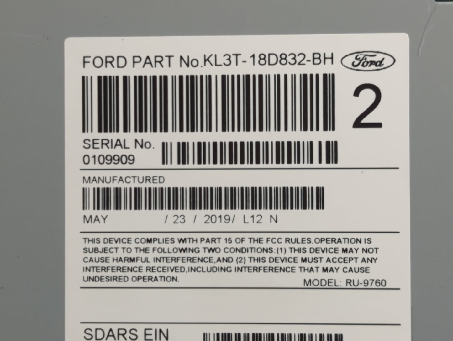 2019 Ford F150 Radio AM FM Cd Player Receiver Replacement P/N:KL3T-18D832-BH RU-9760P-B, RU-9760 Fits Fits 2020 OEM Used Aut