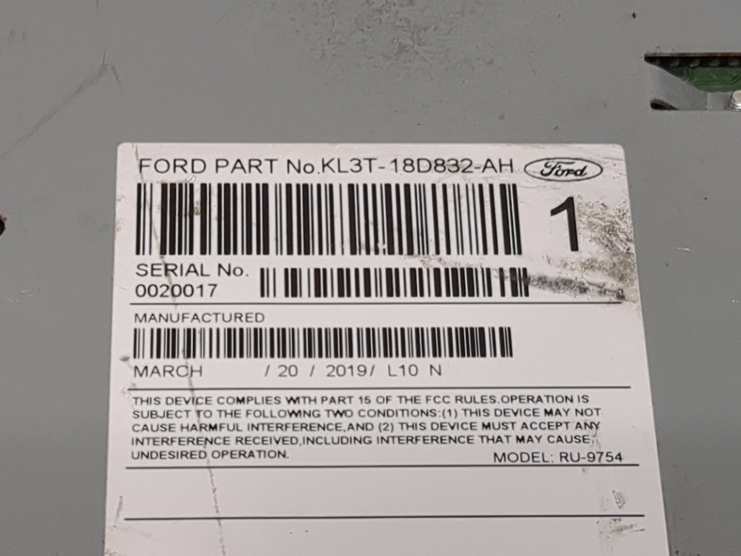 2019 Ford F150 Radio AM FM Cd Player Receiver Replacement P/N:KL3T-18D832-AH RU-9754 Fits Fits 2020 OEM Used Auto Parts - Oe