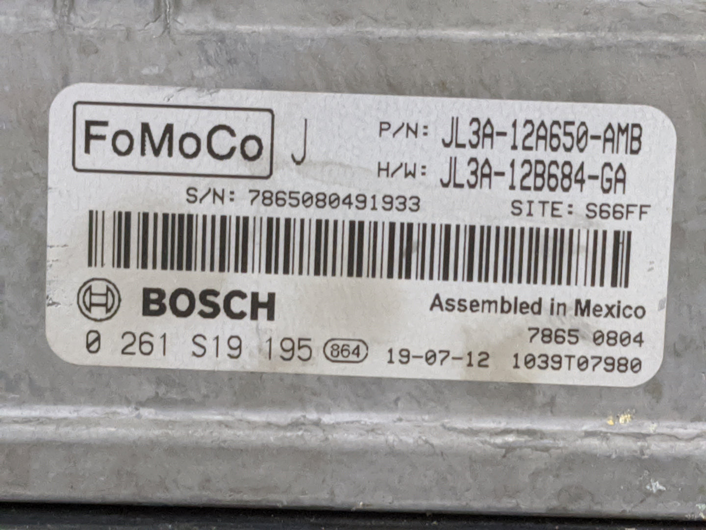 2019 Ford F150 PCM Engine Control Computer ECU ECM PCU OEM P/N:JL3A-12A650-AMB JL3A-12B684-GA, 0261S19195 Fits Fits 2018 202