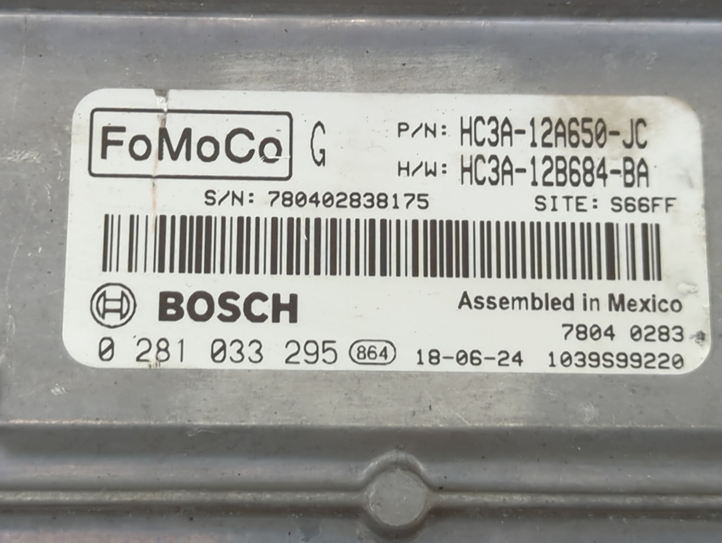 2019 Ford F250sd PCM Engine Control Computer ECU ECM PCU OEM P/N:HC3A-12A650-JC HC3A-12B684-BA, 0281033295 Fits Fits 2017 20
