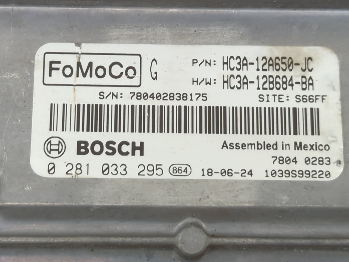2019 Ford F250sd PCM Engine Control Computer ECU ECM PCU OEM P/N:HC3A-12A650-JC HC3A-12B684-BA, 0281033295 Fits Fits 2017 20