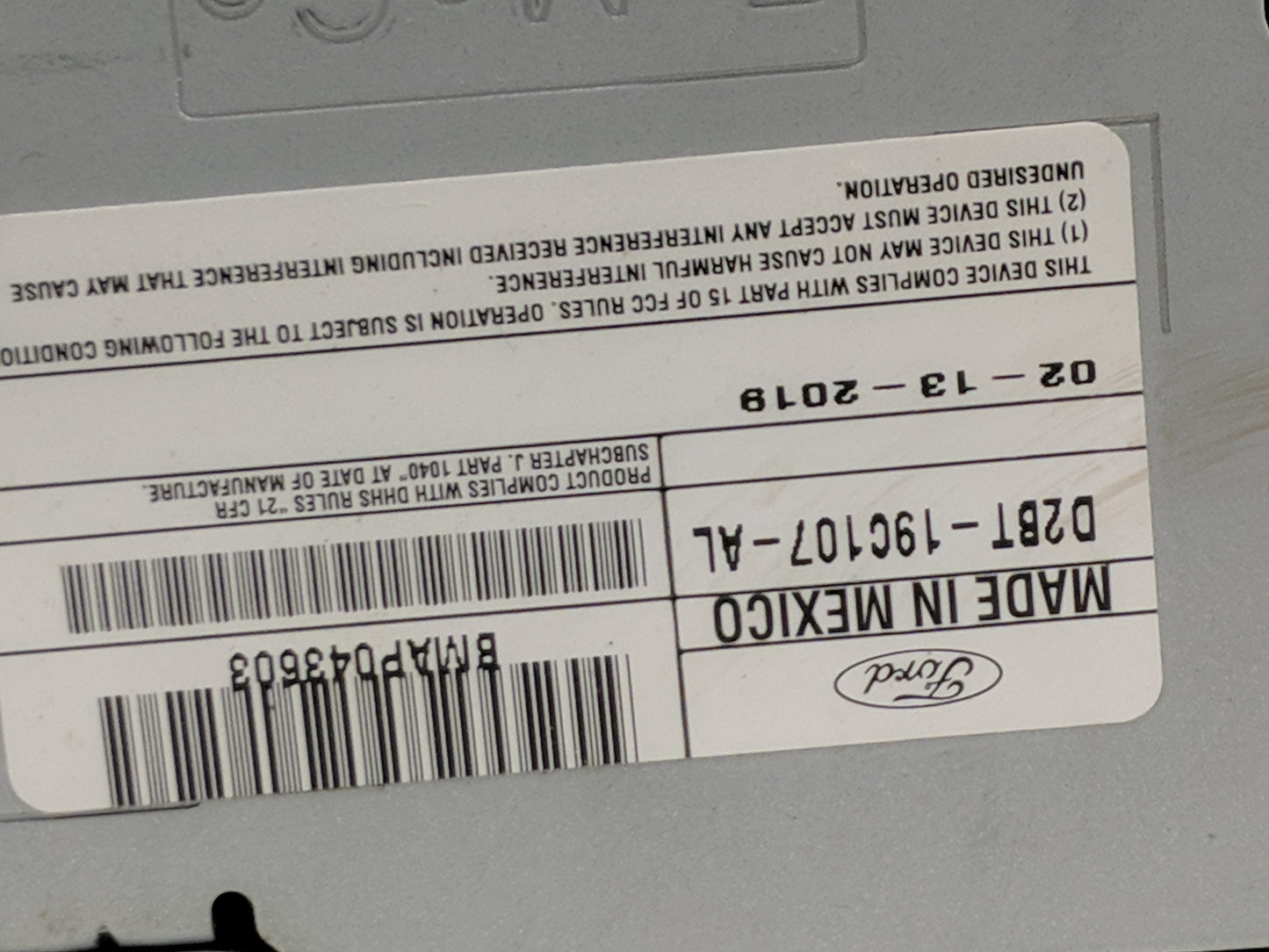 2018-2019 Ford Fiesta Radio AM FM Cd Player Receiver Replacement P/N:D2BT-19C107-AL Fits Fits 2018 2019 OEM Used Auto Parts 
