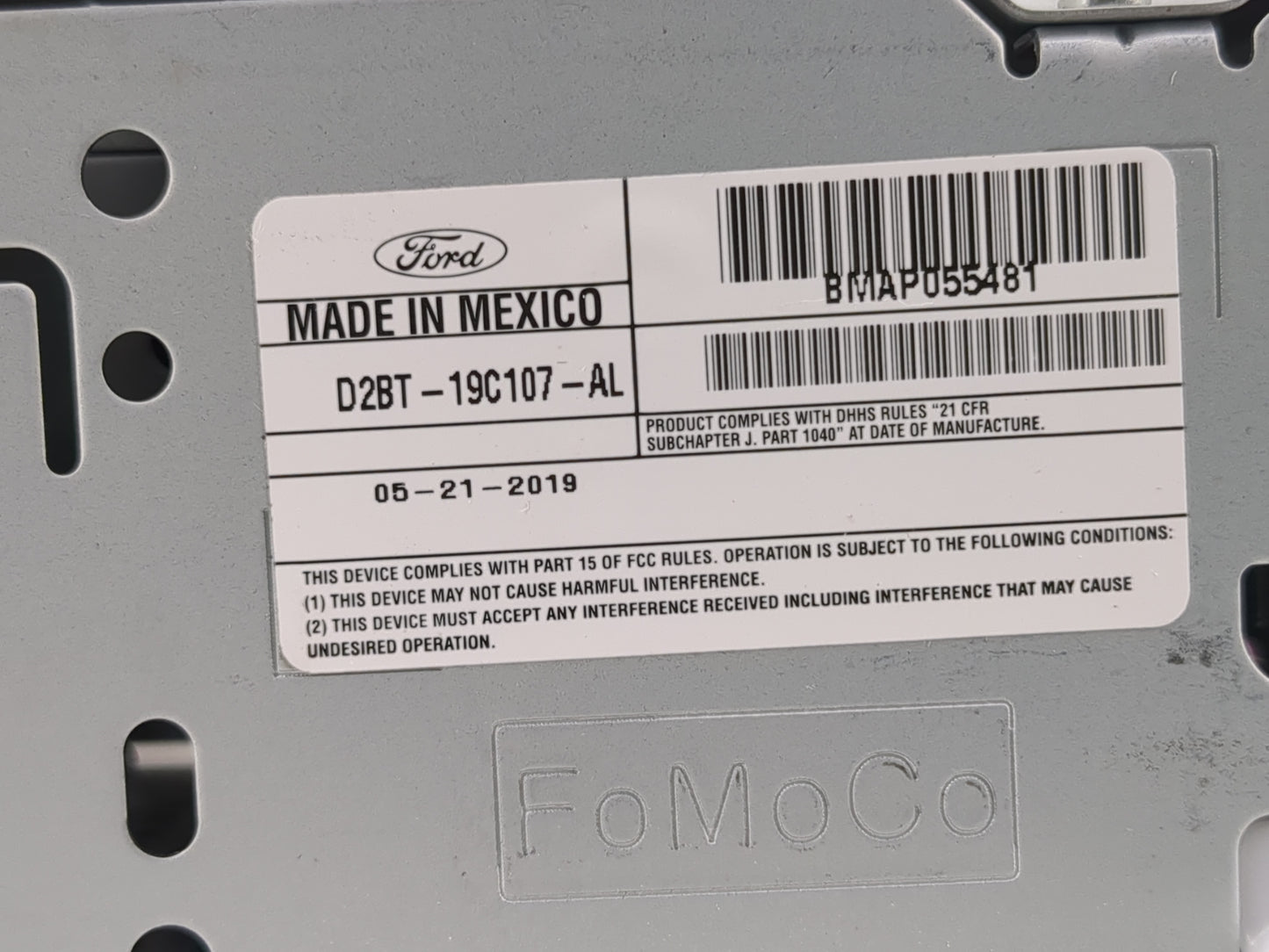 2018-2019 Ford Fiesta Radio AM FM Cd Player Receiver Replacement P/N:D2BT-19C107-AL Fits Fits 2018 2019 OEM Used Auto Parts 