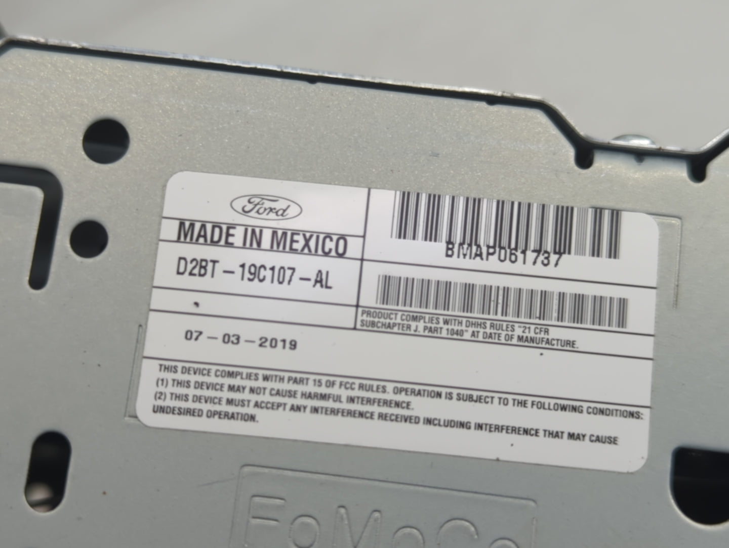 2018-2019 Ford Fiesta Radio AM FM Cd Player Receiver Replacement P/N:D2BT-19C107-AL Fits Fits 2018 2019 OEM Used Auto Parts 