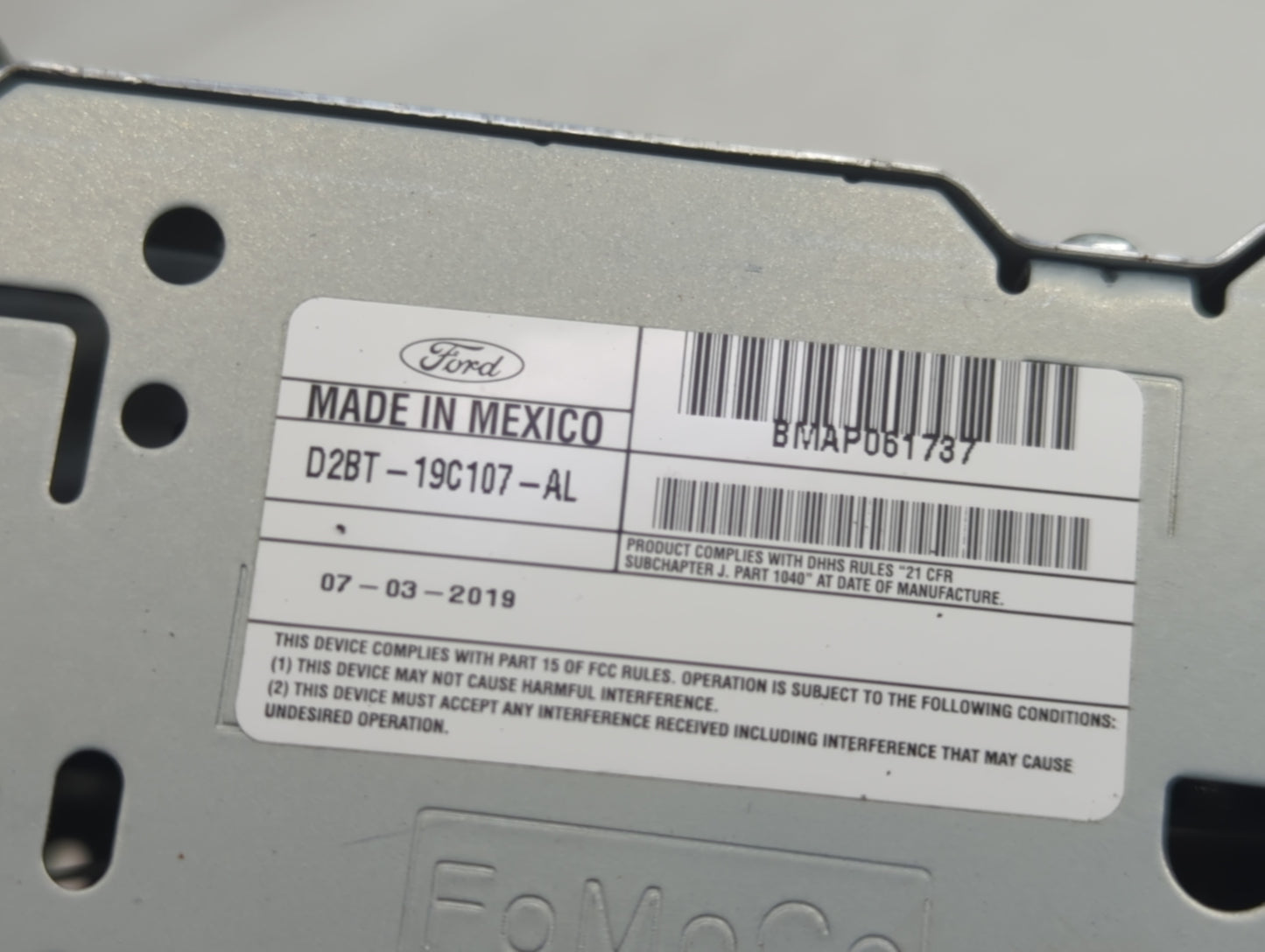 2018-2019 Ford Fiesta Radio AM FM Cd Player Receiver Replacement P/N:D2BT-19C107-AL Fits Fits 2018 2019 OEM Used Auto Parts 