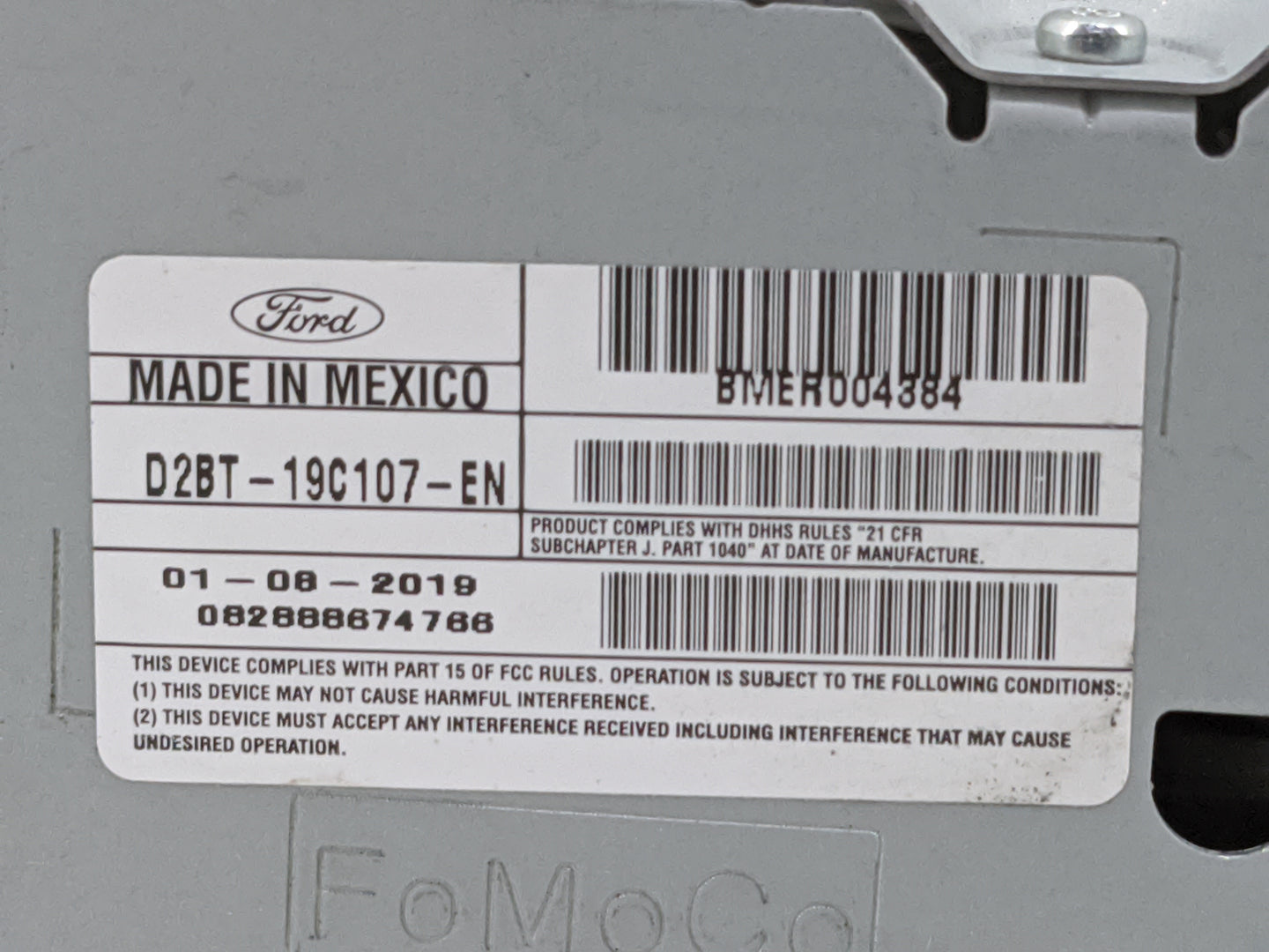 2018-2019 Ford Fiesta Radio AM FM Cd Player Receiver Replacement P/N:D2BT-19C107-EN BMER004384 Fits Fits 2018 2019 OEM Used 