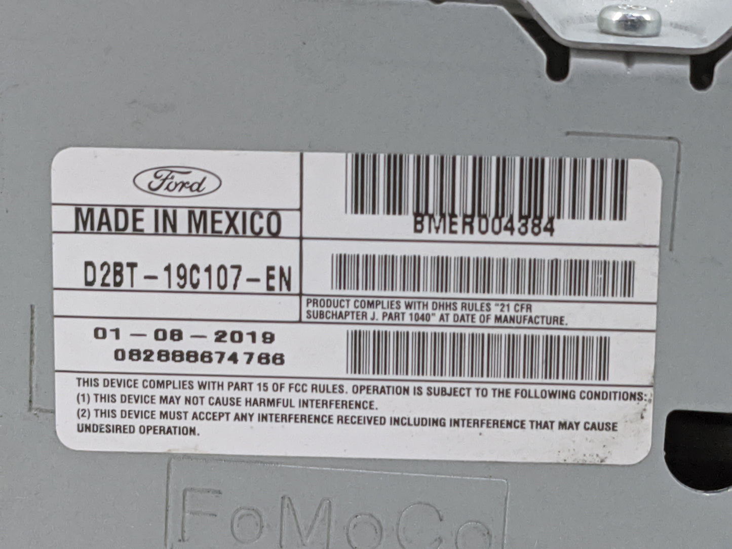 2018-2019 Ford Fiesta Radio AM FM Cd Player Receiver Replacement P/N:D2BT-19C107-EN BMER004384 Fits Fits 2018 2019 OEM Used 