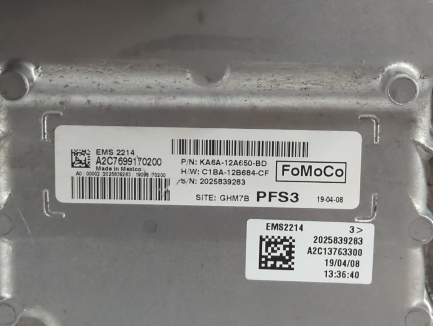 2019 Ford Fiesta PCM Engine Control Computer ECU ECM PCU OEM P/N:KA6A-12A650-BD KA6A-12A650-AC, KA6A-12A650-AD Fits OEM Used