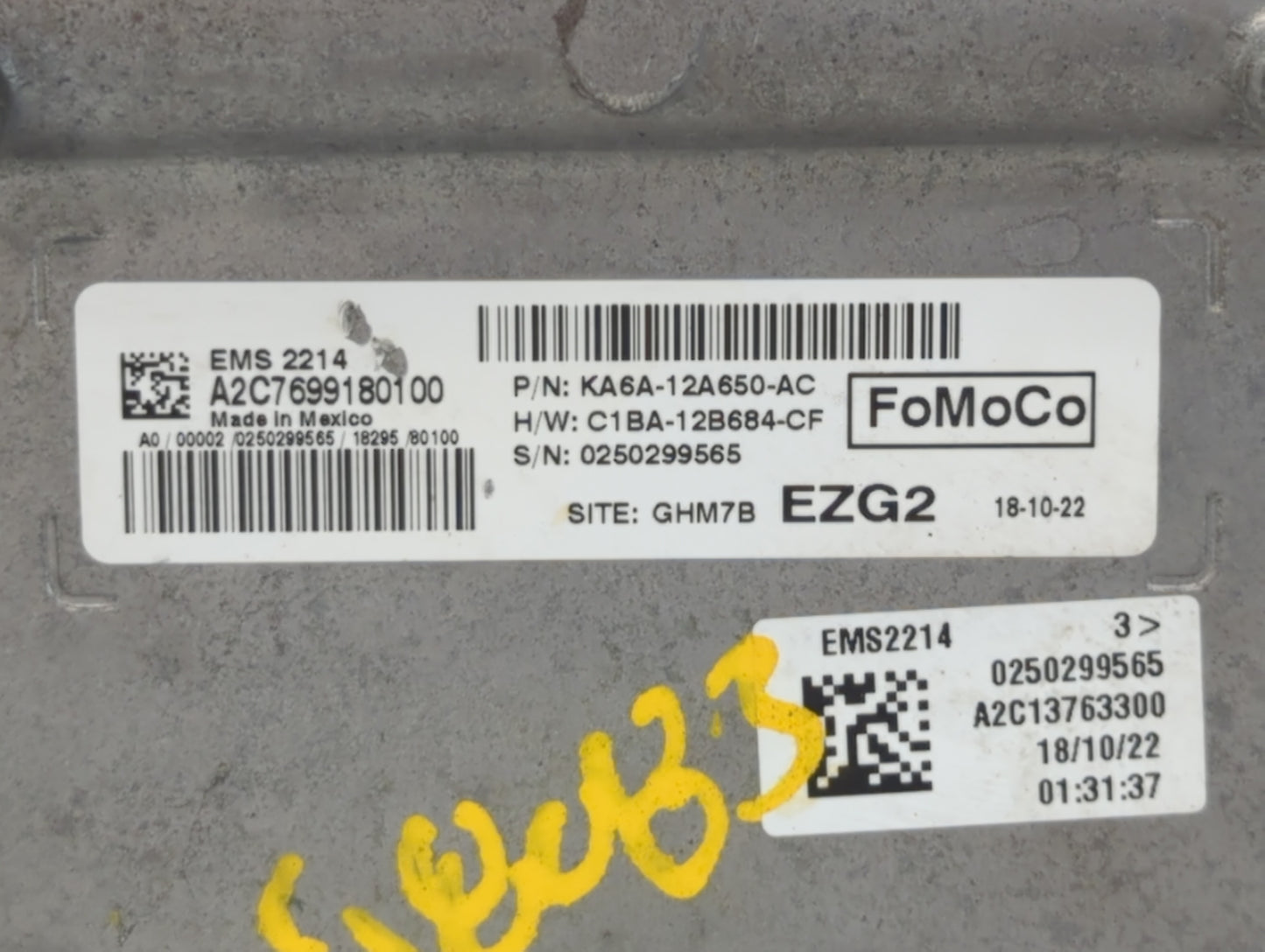 2019 Ford Fiesta PCM Engine Control Computer ECU ECM PCU OEM P/N:KA6A-12A650-BD KA6A-12A650-AC, KA6A-12A650-AD Fits OEM Used