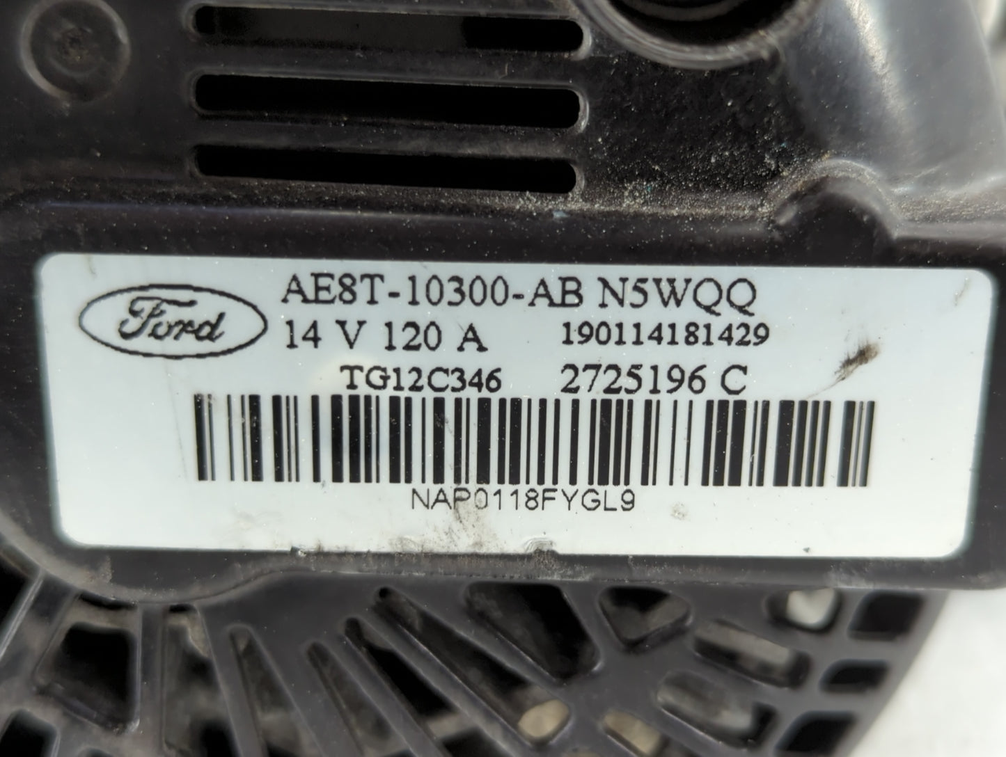 2011-2019 Ford Fiesta Alternator Replacement Generator Charging Assembly Engine OEM P/N:AE8T-10300-AB Fits OEM Used Auto Par
