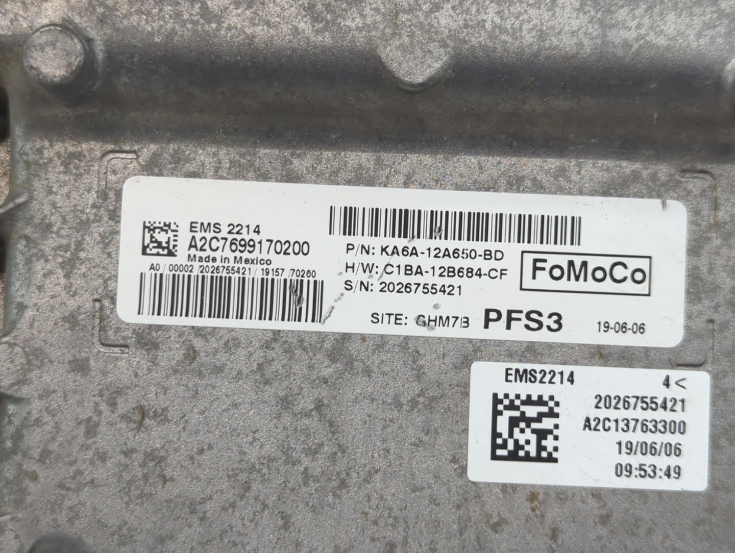 2019 Ford Fiesta PCM Engine Control Computer ECU ECM PCU OEM P/N:KA6A-12A650-AD KA6A-12A650-AC Fits OEM Used Auto Parts - Oe