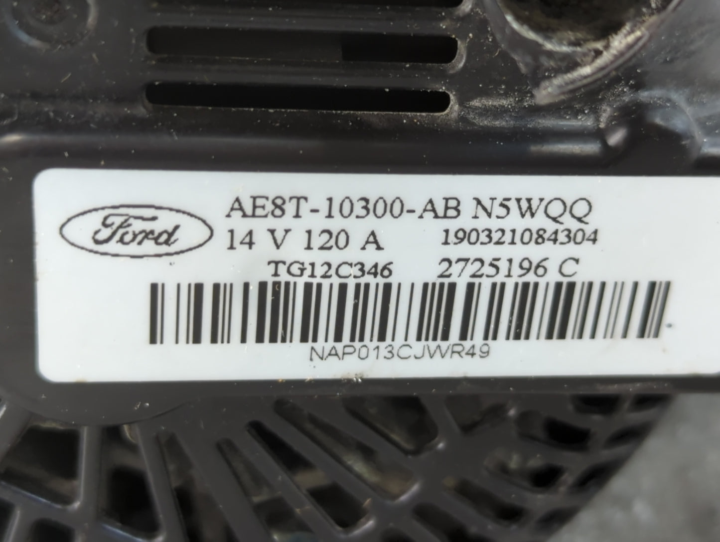 2011-2019 Ford Fiesta Alternator Replacement Generator Charging Assembly Engine OEM P/N:AE8T-10300-AB Fits OEM Used Auto Par