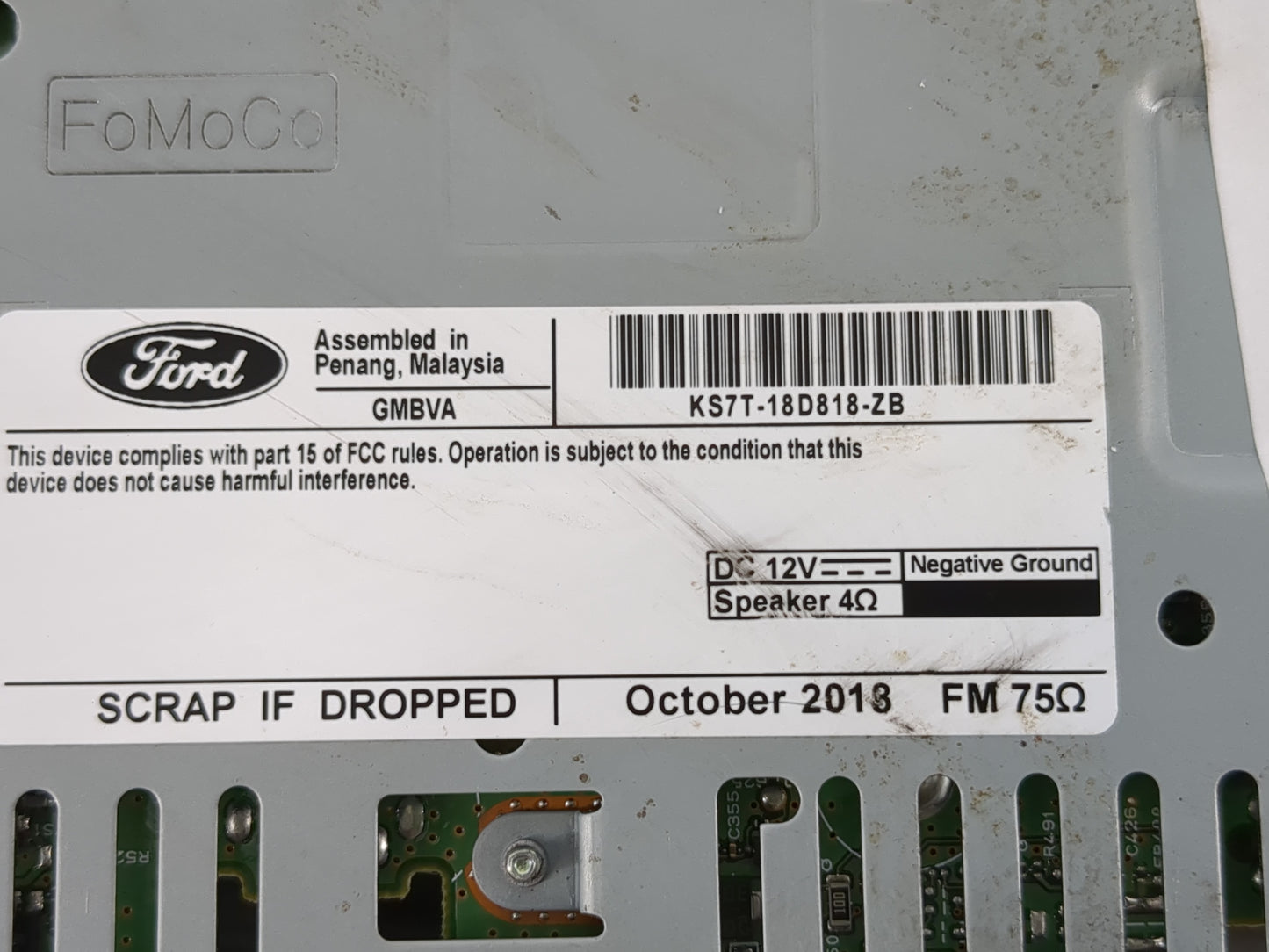 2019 Ford Fusion Radio AM FM Cd Player Receiver Replacement P/N:KS7T-18D818-ZB Fits OEM Used Auto Parts - Oemusedautoparts1.