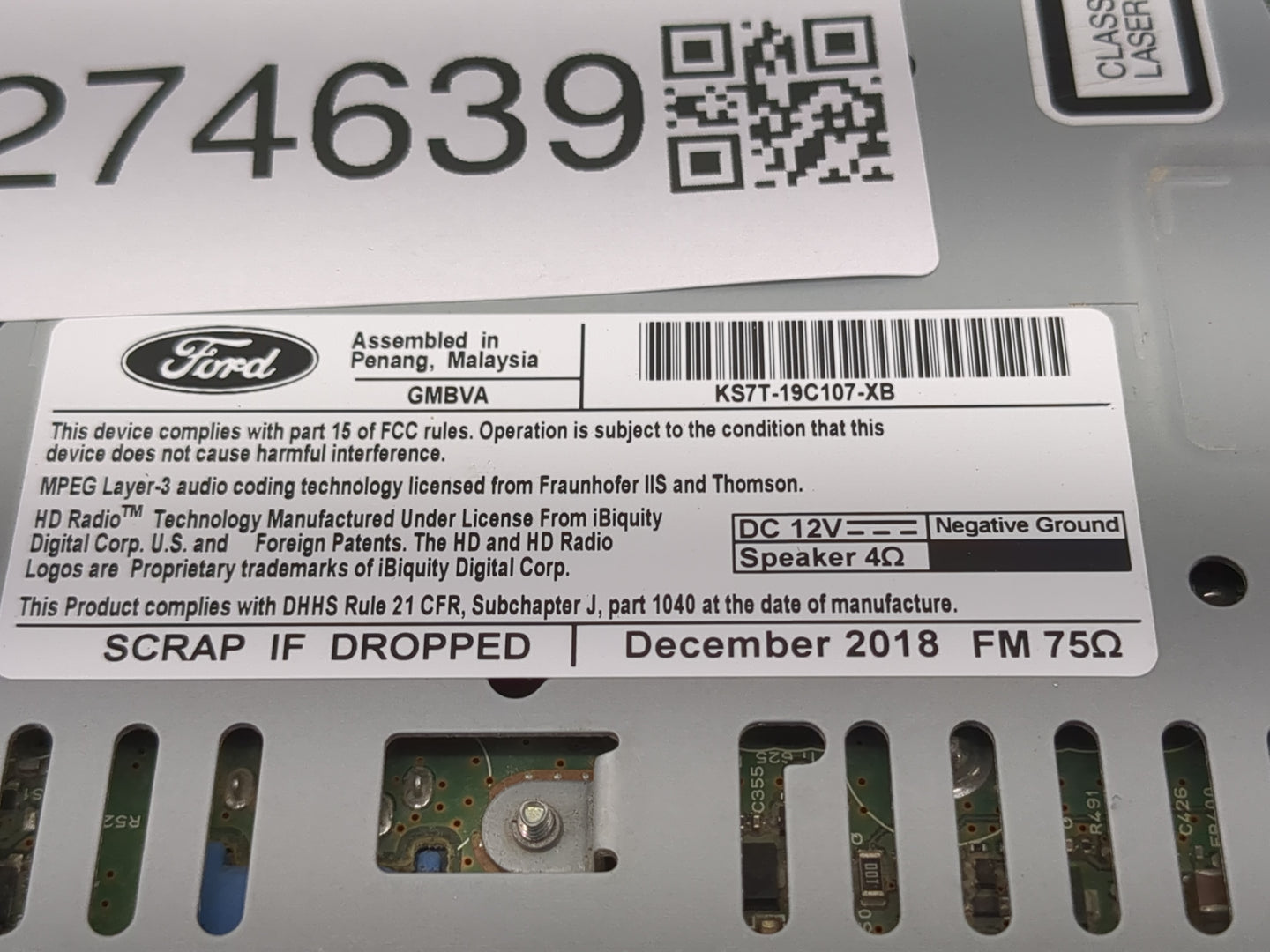 2019-2020 Ford Fusion Radio AM FM Cd Player Receiver Replacement P/N:KS7T-19C107-XB Fits Fits 2019 2020 OEM Used Auto Parts 
