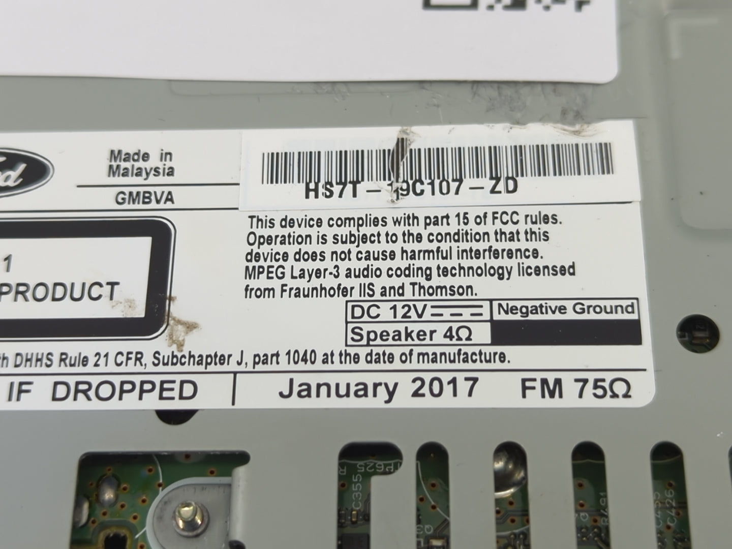 2017-2020 Ford Fusion Radio AM FM Cd Player Receiver Replacement P/N:HS7T-19C107-ZD Fits Fits 2017 2018 2019 2020 OEM Used A