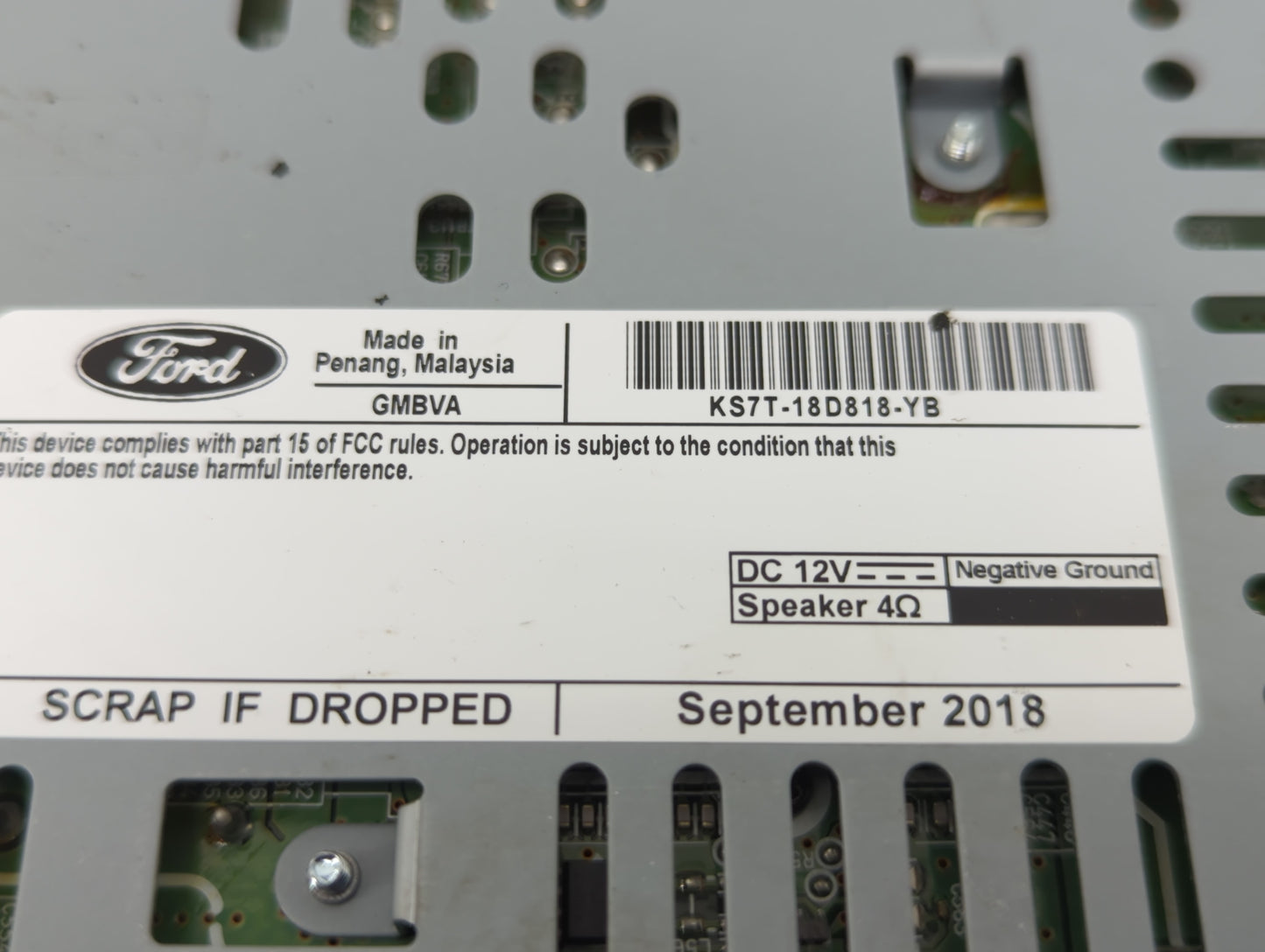 2019-2020 Ford Fusion Radio AM FM Cd Player Receiver Replacement P/N:KS7T-18D818-YB Fits Fits 2019 2020 OEM Used Auto Parts 