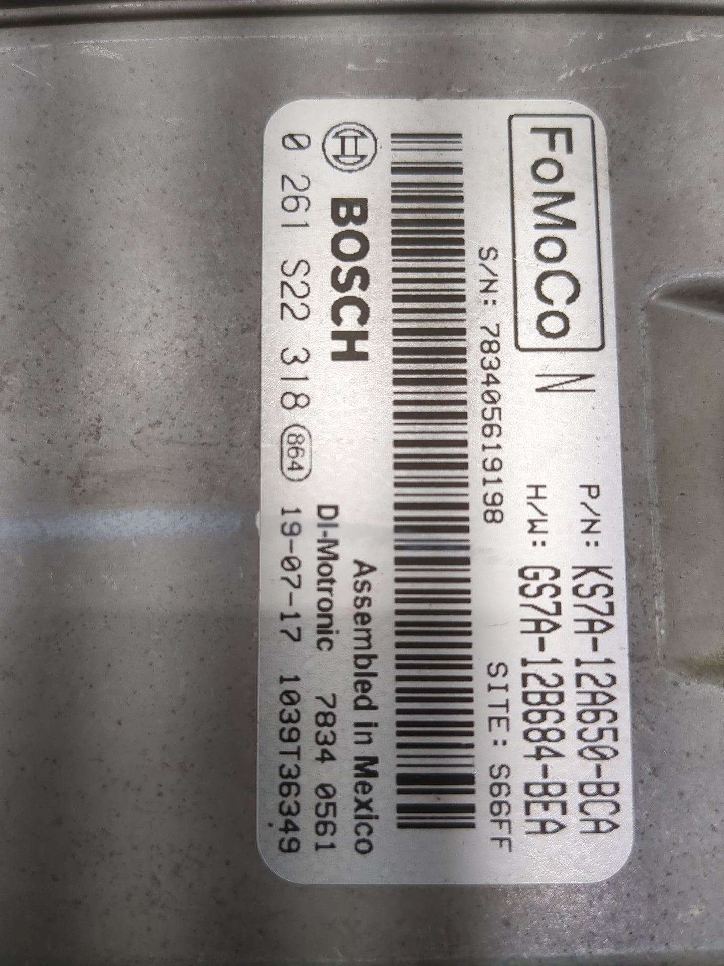 2017-2019 Ford Fusion PCM Engine Control Computer ECU ECM PCU OEM P/N:KS7A-12A650-BCA 0 261 S22 318 Fits Fits 2017 2018 2019