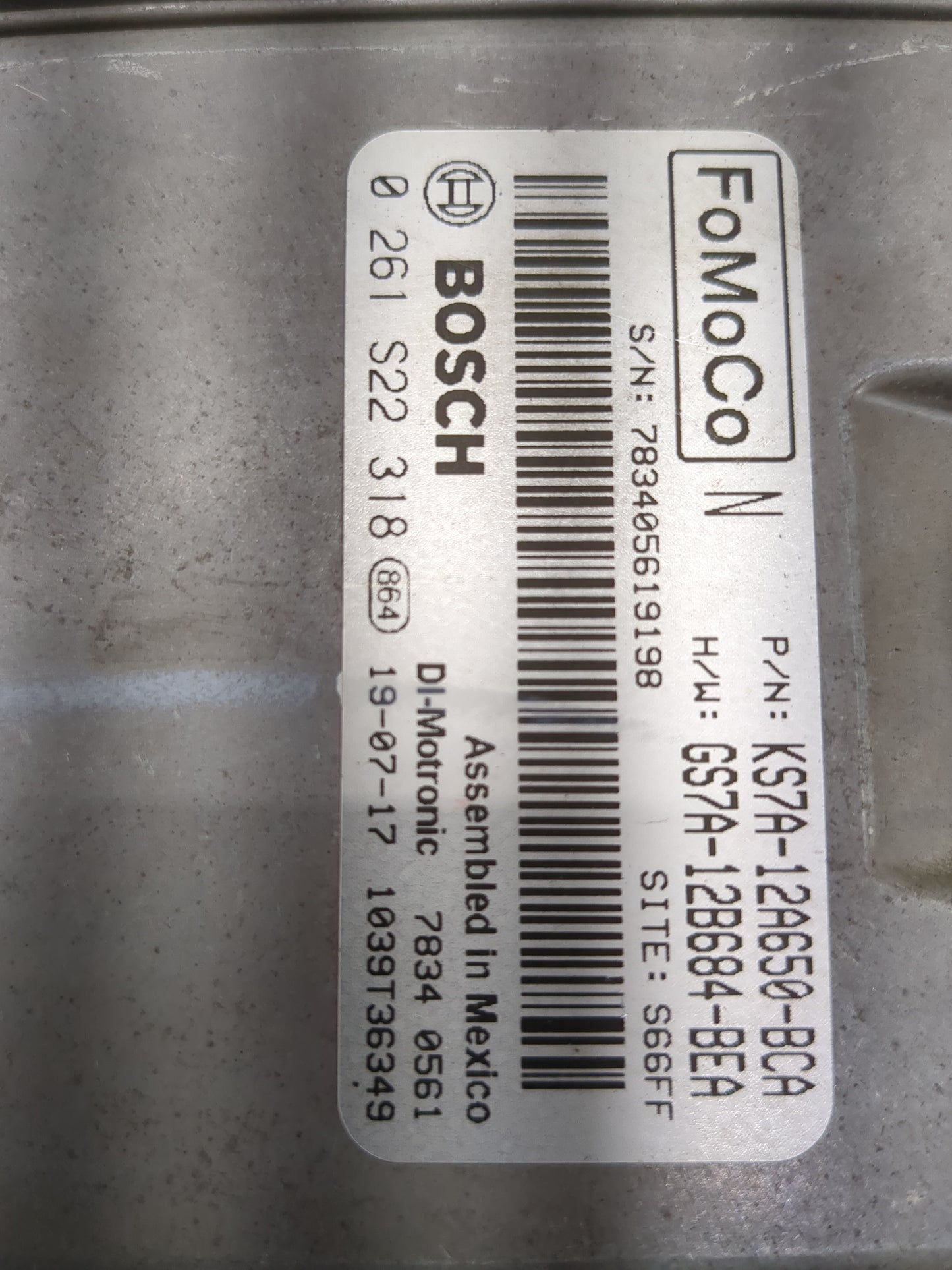 2017-2019 Ford Fusion PCM Engine Control Computer ECU ECM PCU OEM P/N:KS7A-12A650-BCA 0 261 S22 318 Fits Fits 2017 2018 2019